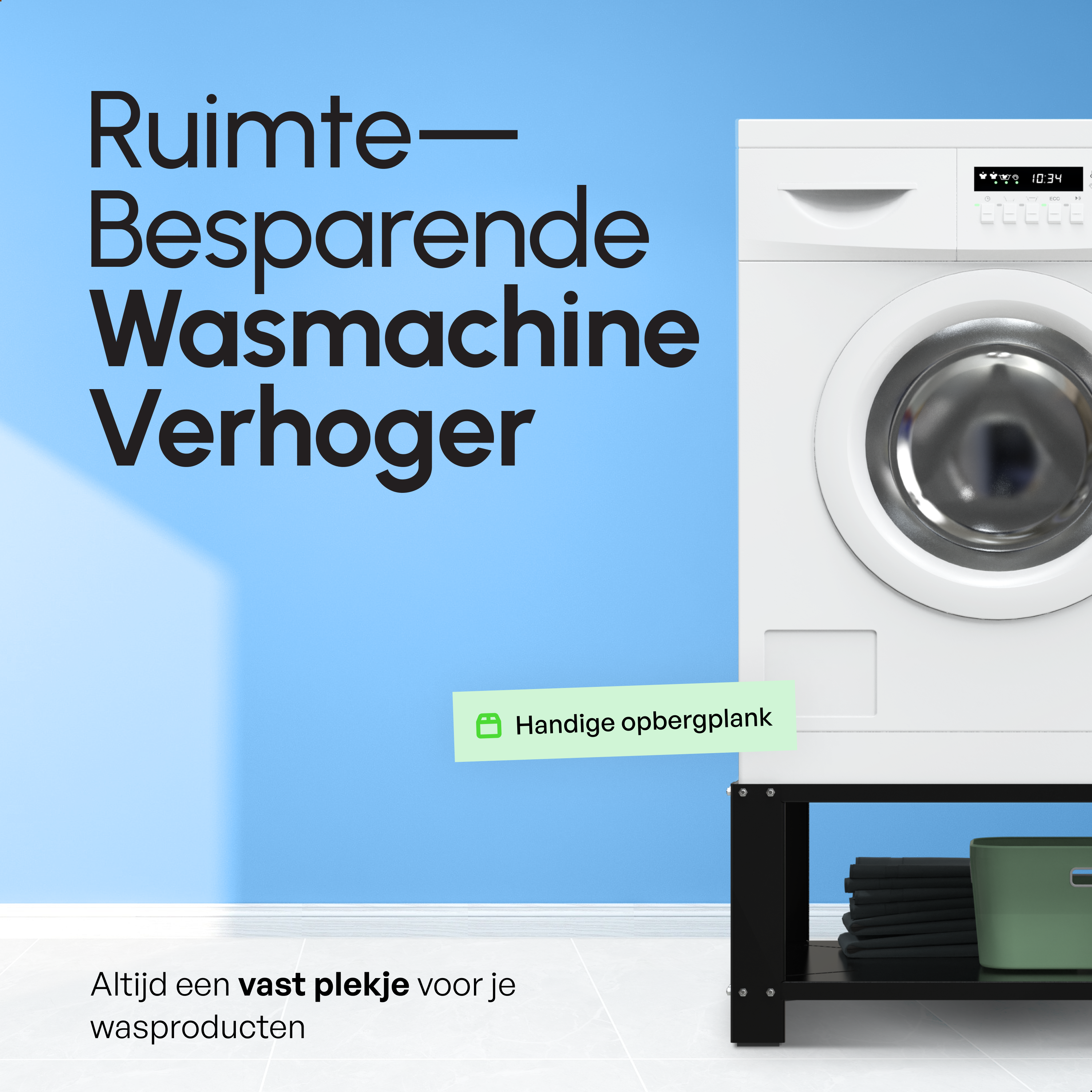 Wasmachine Verhoger met Legplank - Zwart