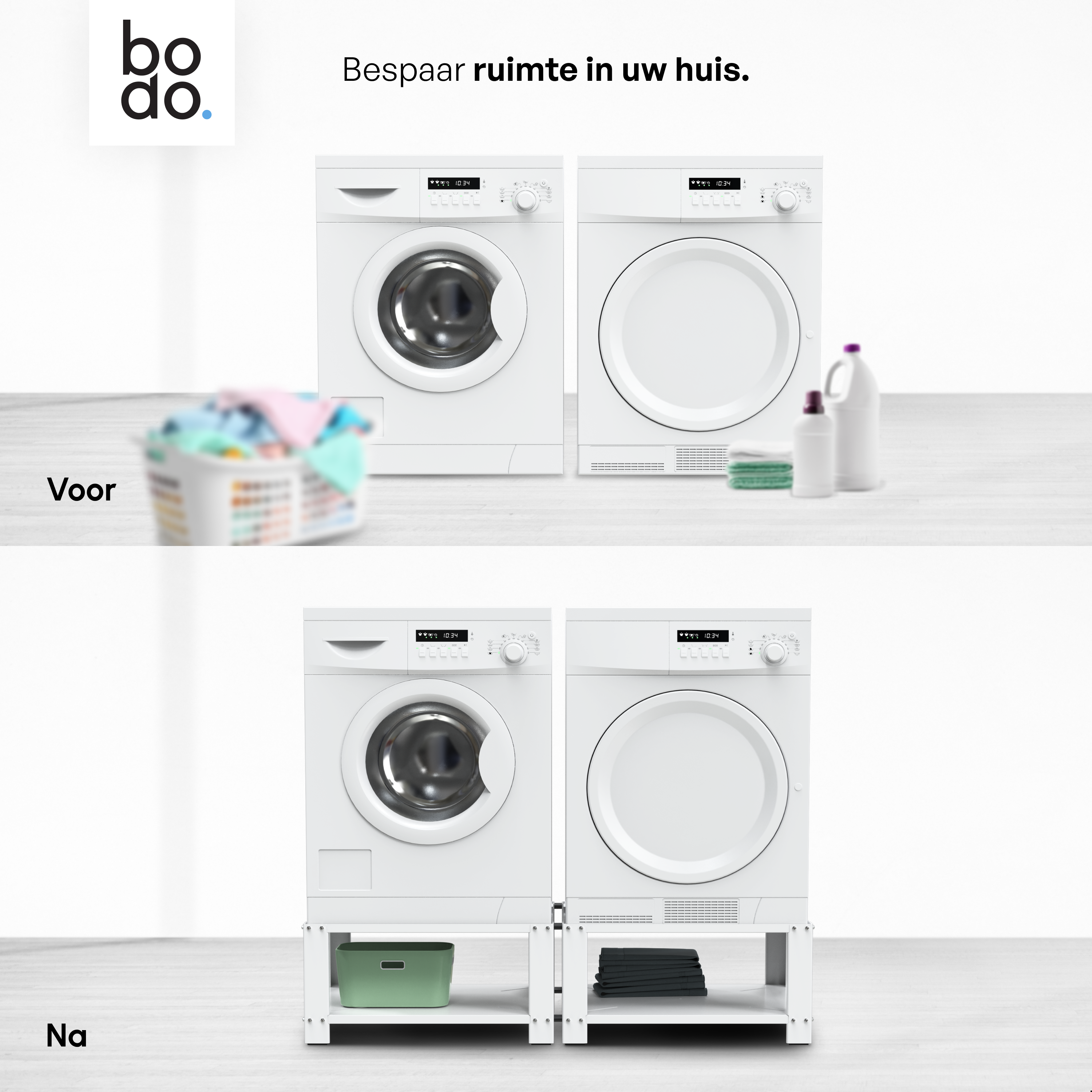 Wasmachine Verhoger - Dubbele Verhoger Met Legplank - Wit