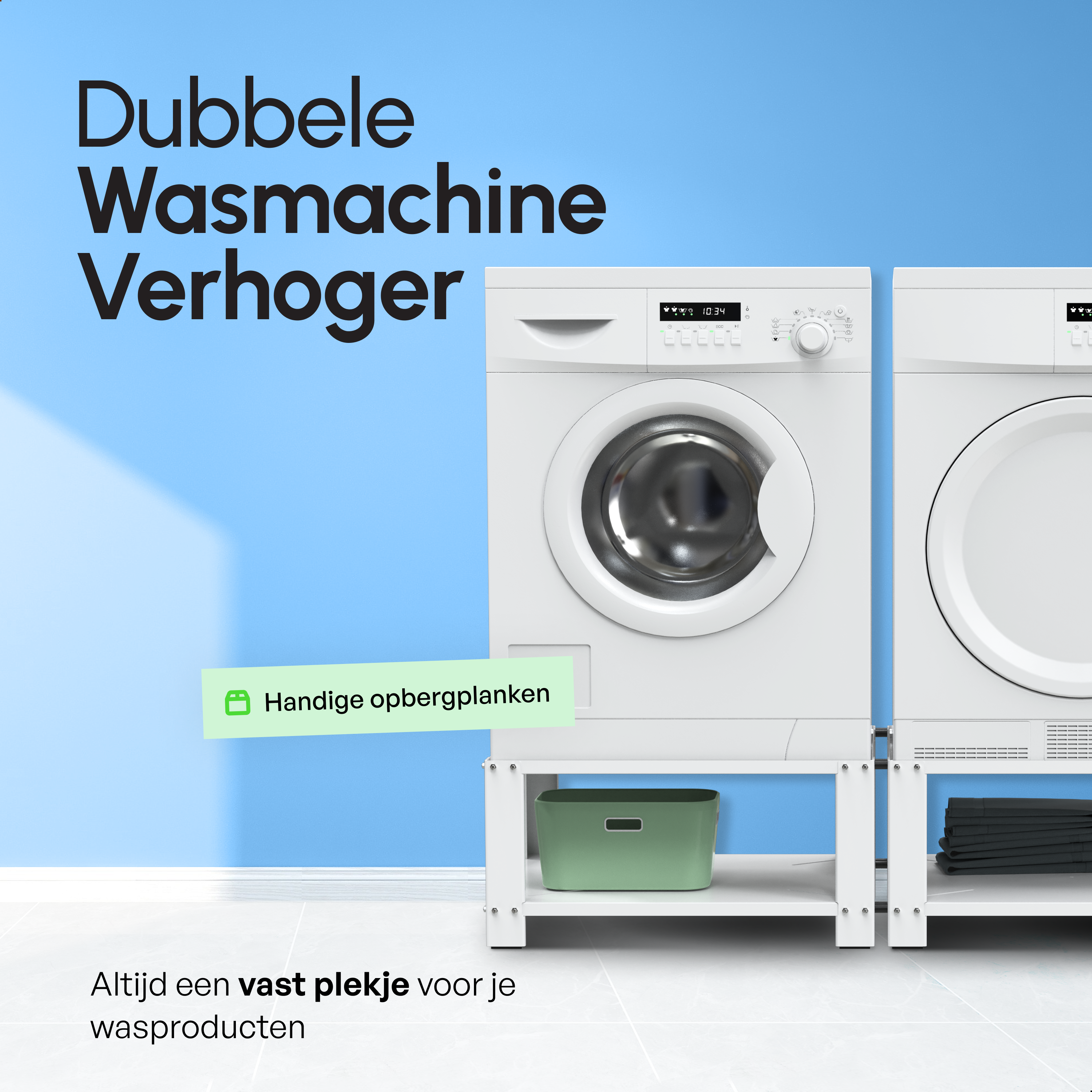 Wasmachine Verhoger - Dubbele Verhoger Met Legplank - Wit