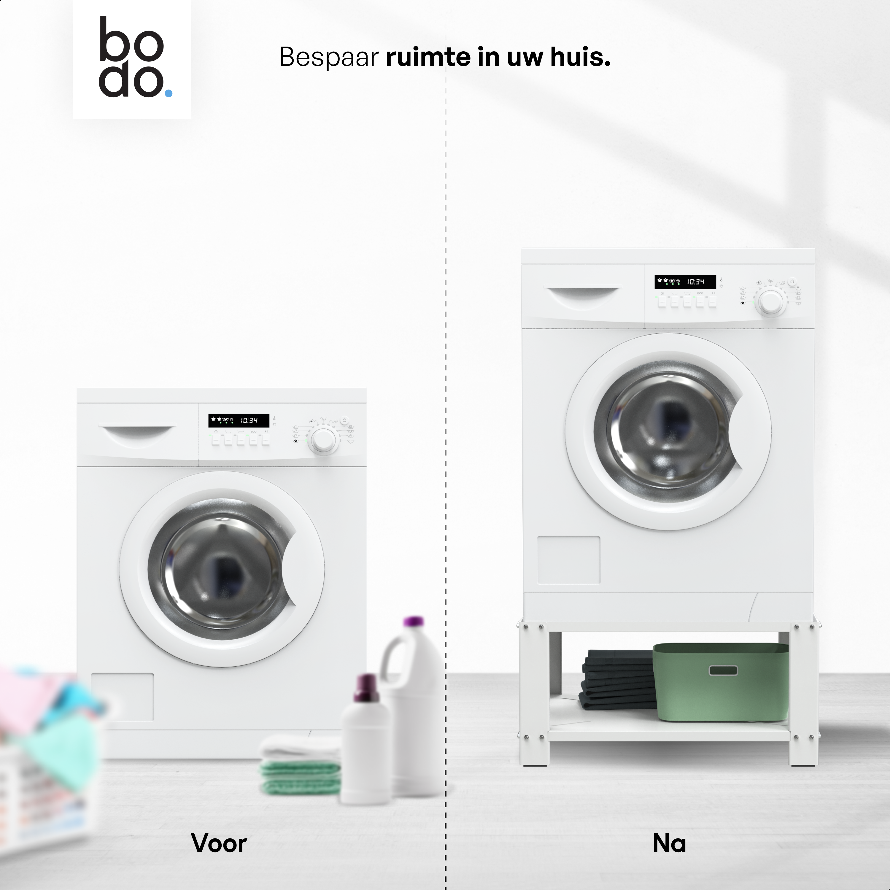 Wasmachine Verhoger met Legplank - Wit