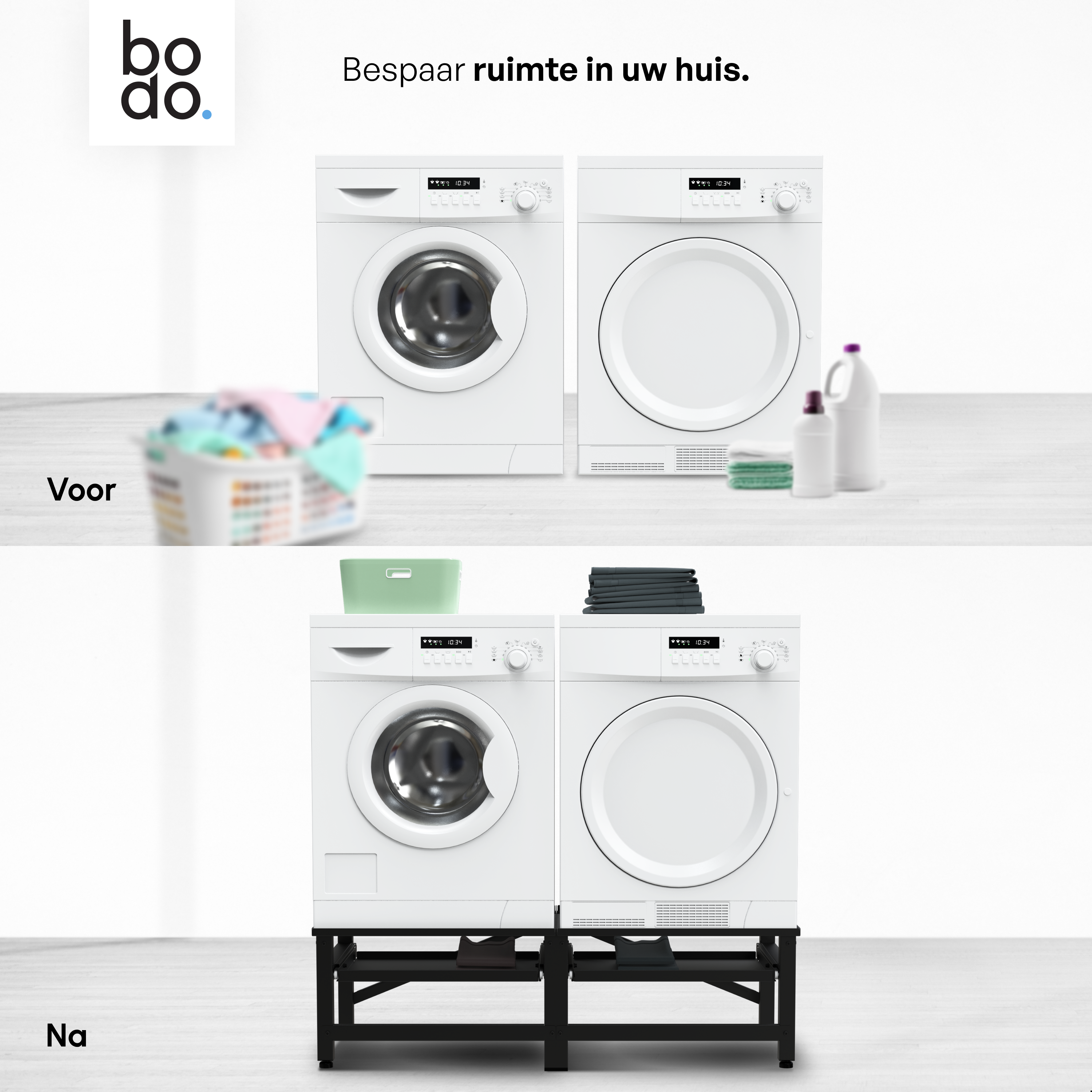 Wasmachine Verhoger - Dubbele Verhoger Met Uitschuifbare plank - Zwart