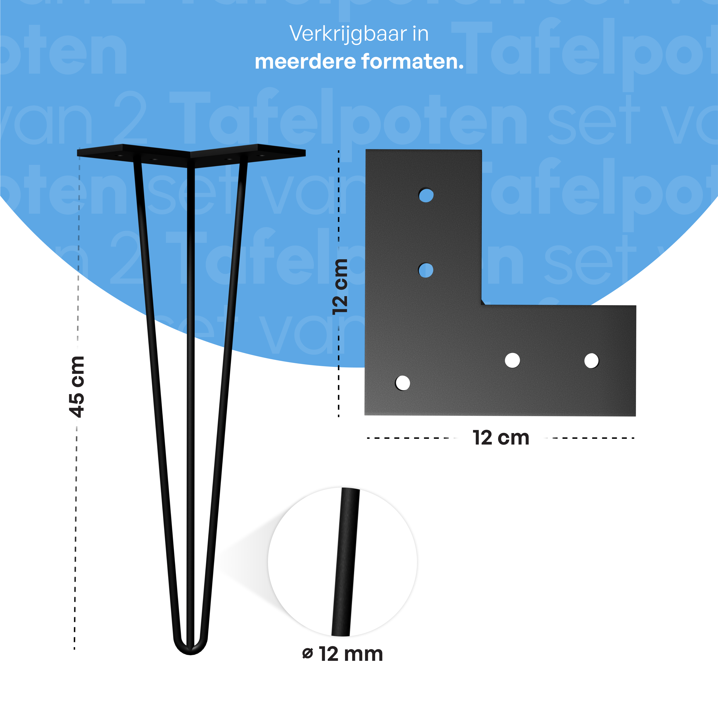 Industriële Hairpin tafelpoten set 4 stuks - 45 cm - Zwart