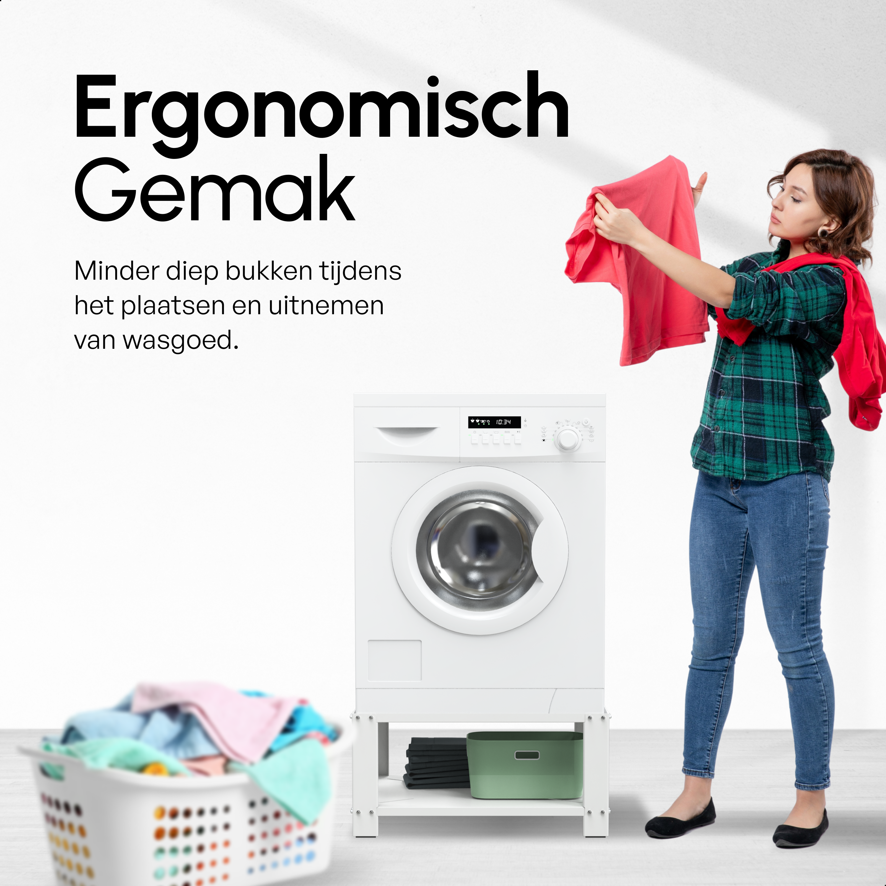 Wasmachine Verhoger met Legplank - Wit