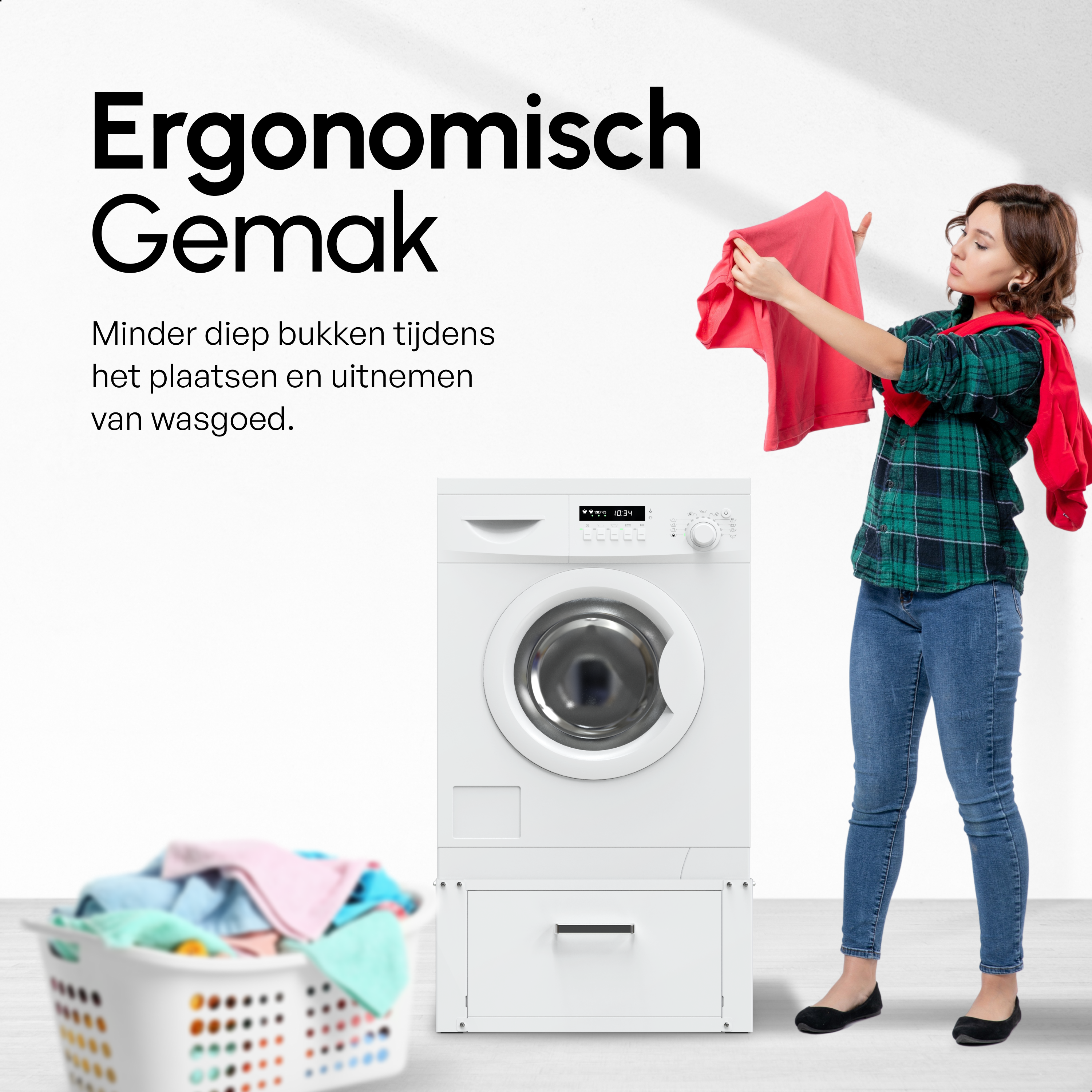 Wasmachine Verhoger Met Opberglade - Wit - Beschadigd/Geretourneerd