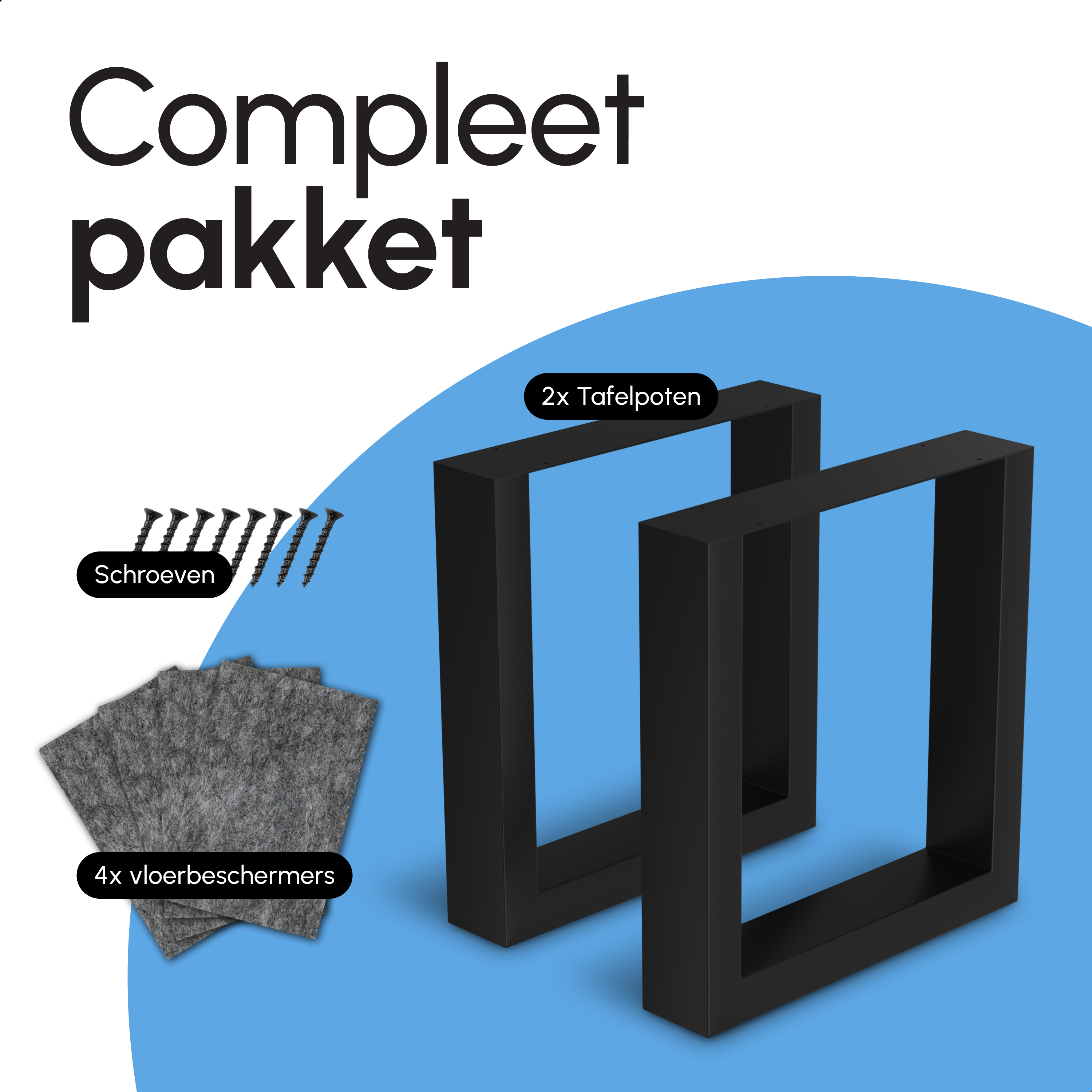 Stalen Onderstel Tafel - Tafelpoten - Set van 2 - U bankpoot 30x43 cm - Mat Zwart