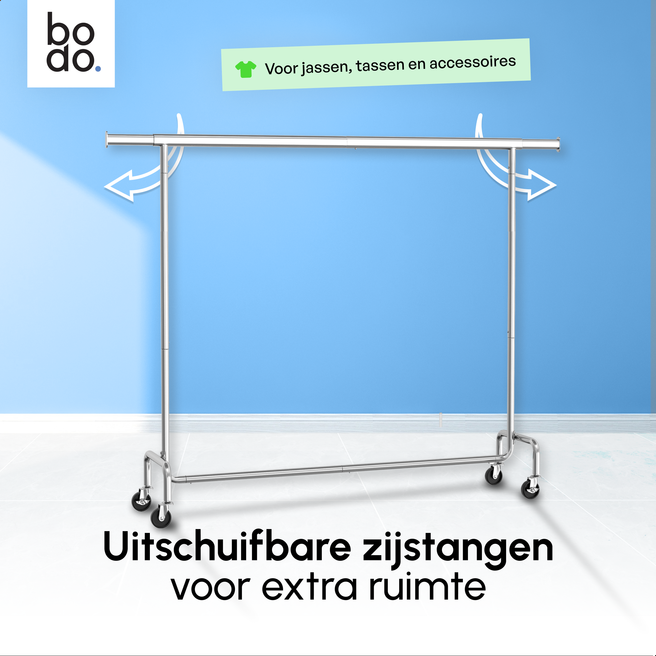 Kledingrek op Wieltjes - Extra Breed - Stalen Kledingstang - Zilver