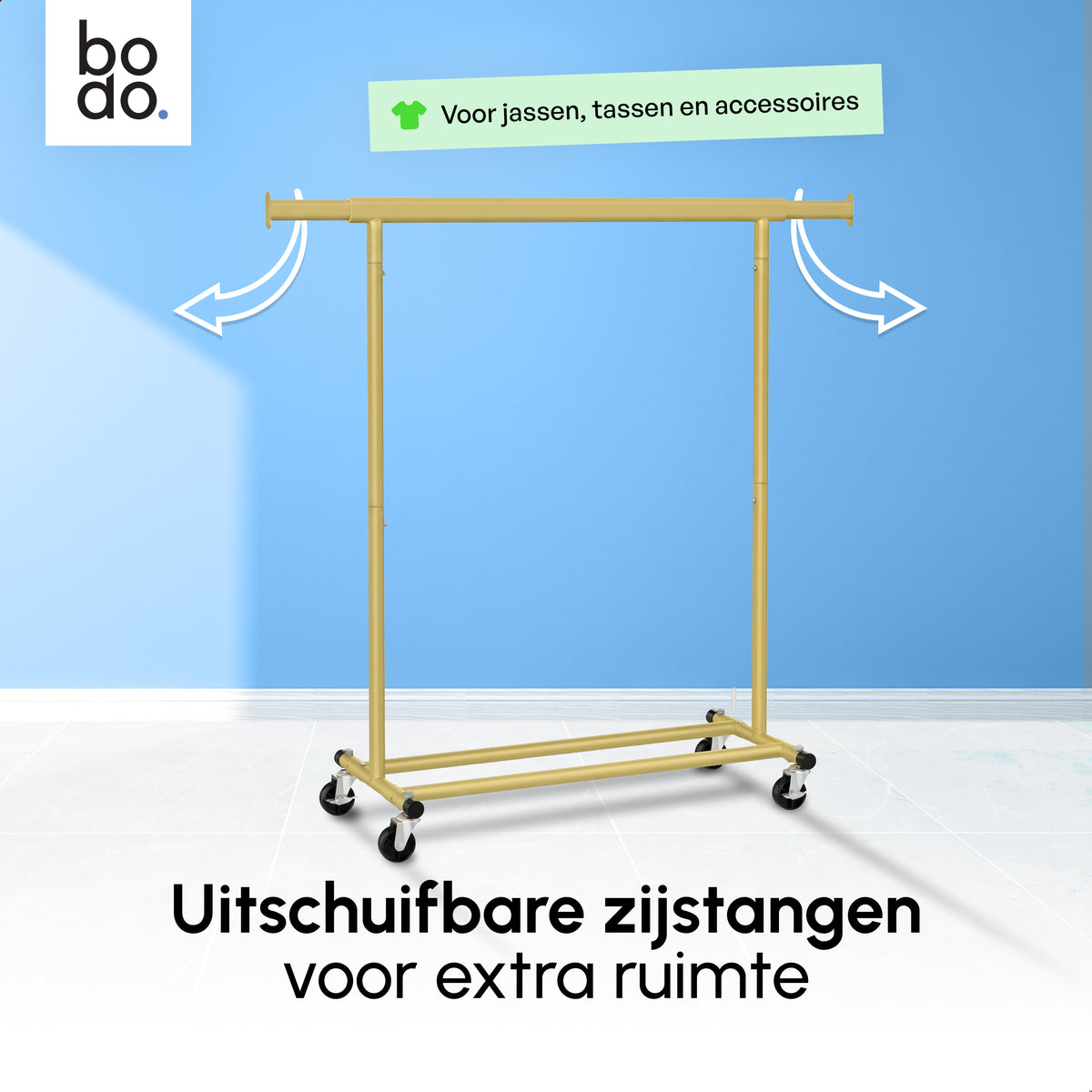 Kledingrek op Wieltjes - Stalen Kledingstang - Opbergruimte - Goud
