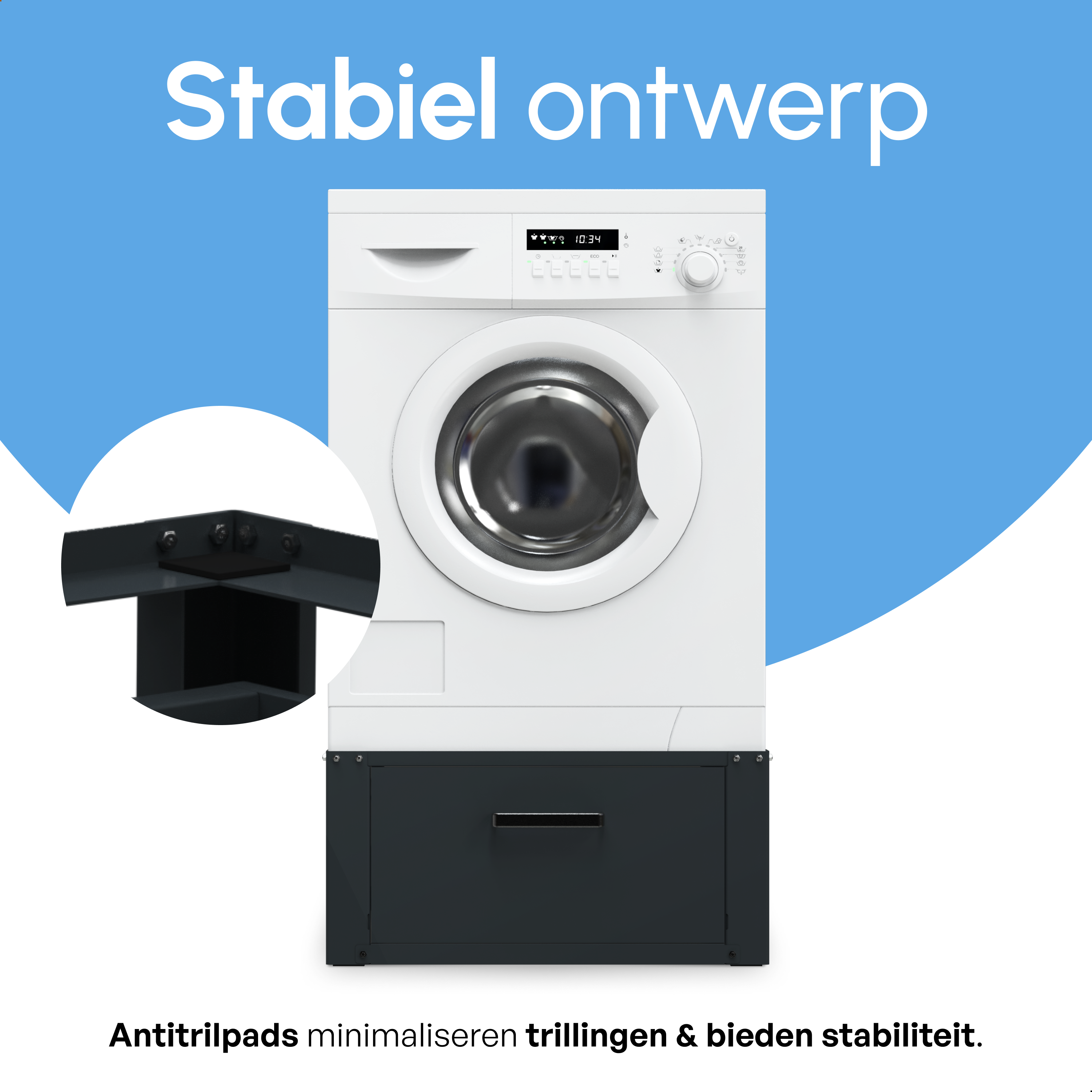 Wasmachine Verhoger Met Opberglade - Zwart - Beschadigd/Geretourneerd
