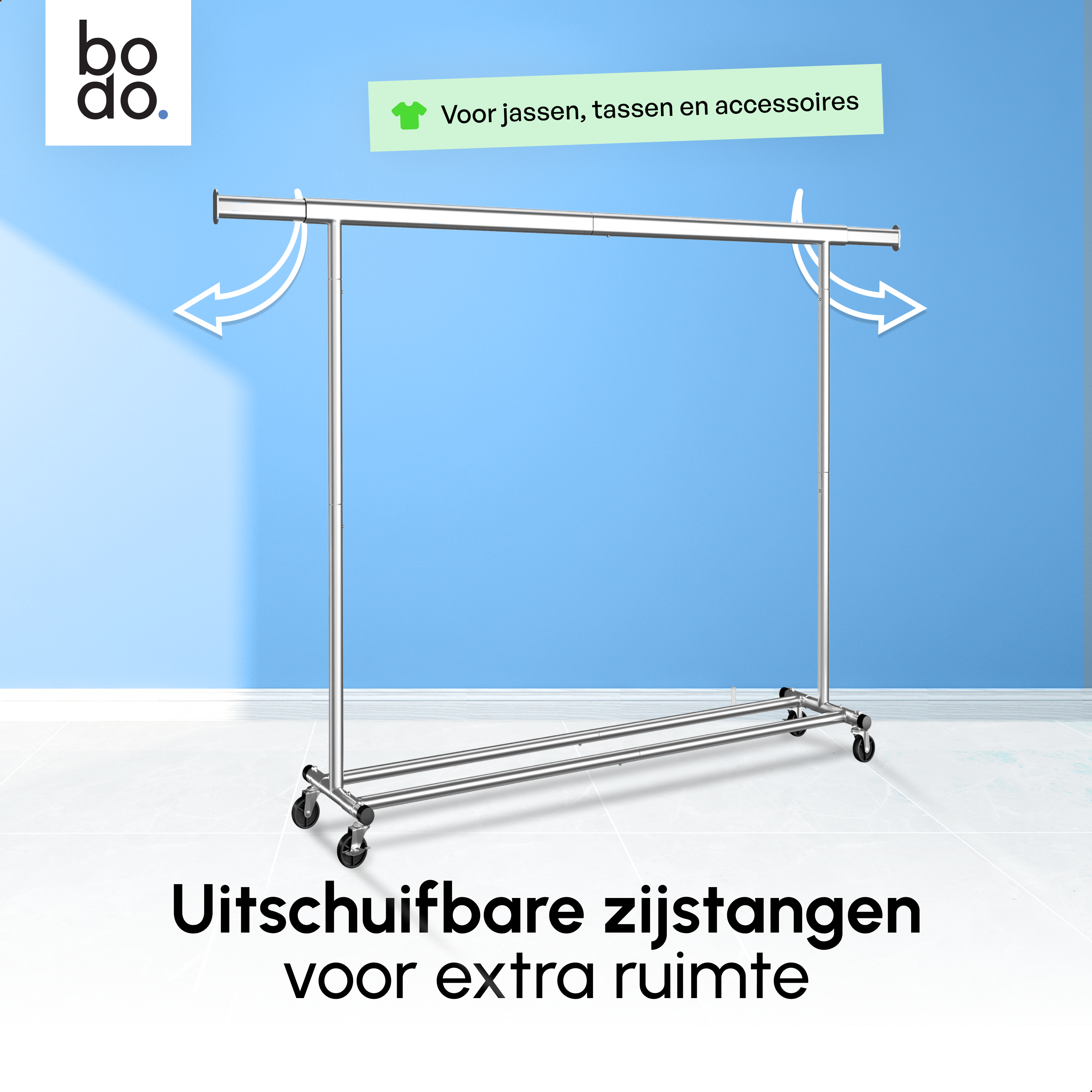Kledingrek op Wieltjes - Opbergruimte - Extra Brede Kledingstang - Zilver