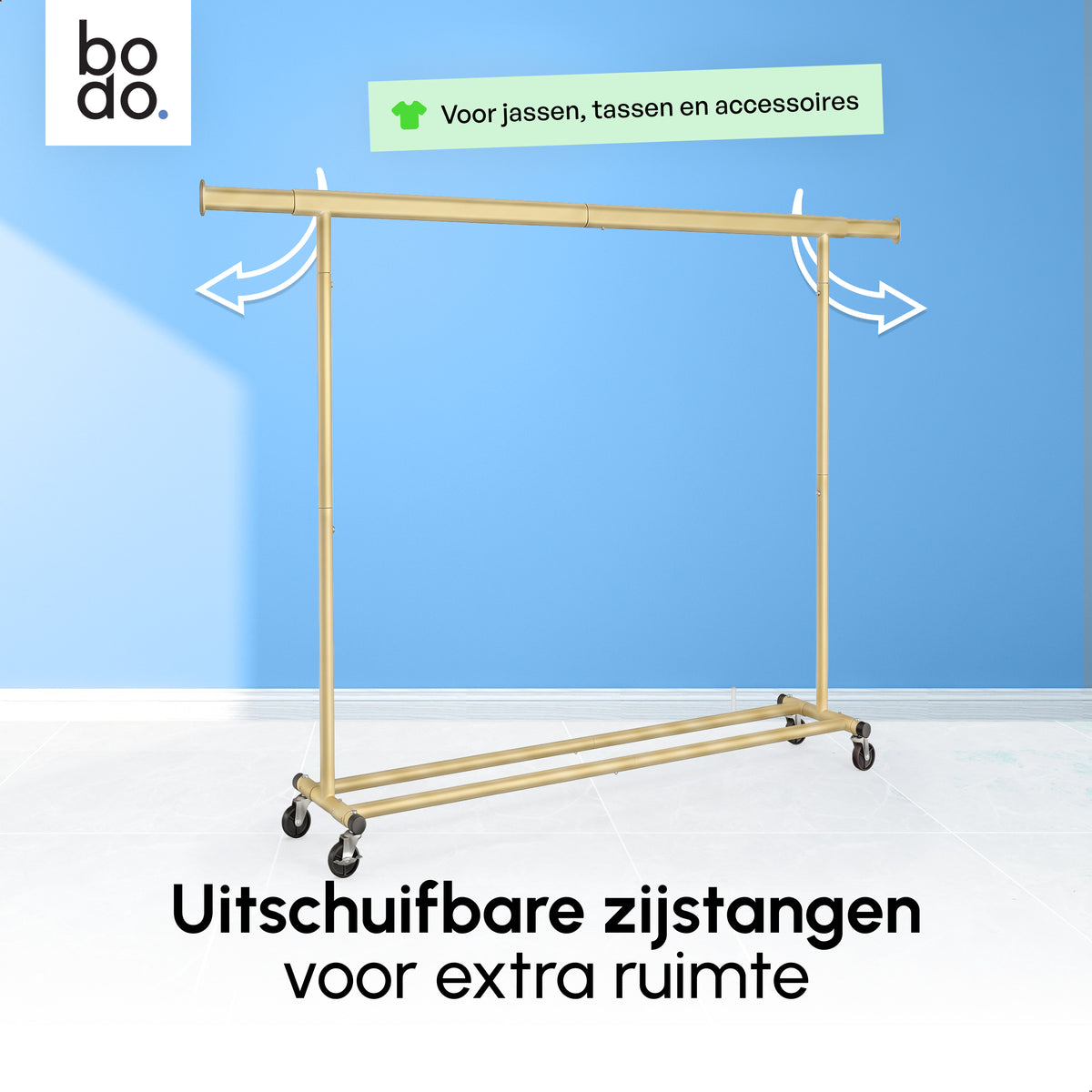 Kledingrek op Wieltjes - Opbergruimte - Extra Brede Kledingstang - Goud