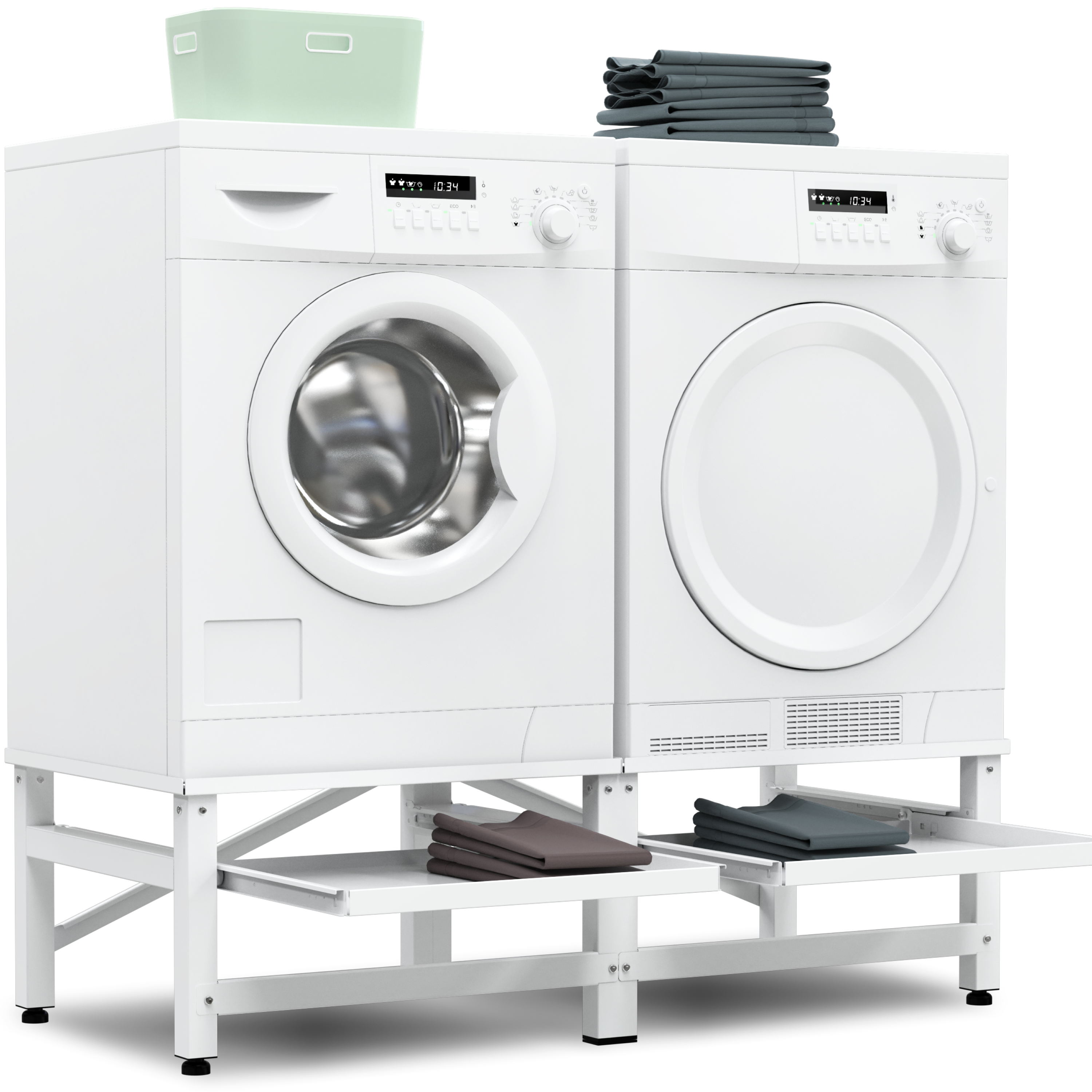 Wasmachine Verhoger - Dubbele Verhoger Met Uitschuifbare plank - Wit