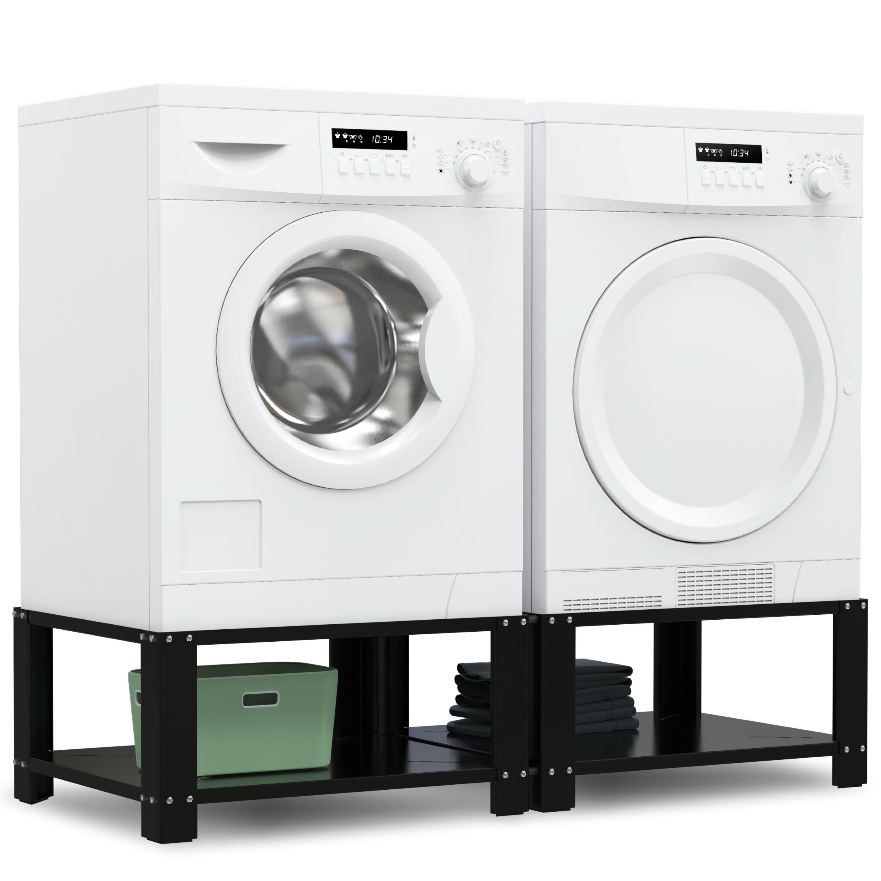 Wasmachine Verhoger - Dubbele Verhoger Met Legplank - Zwart