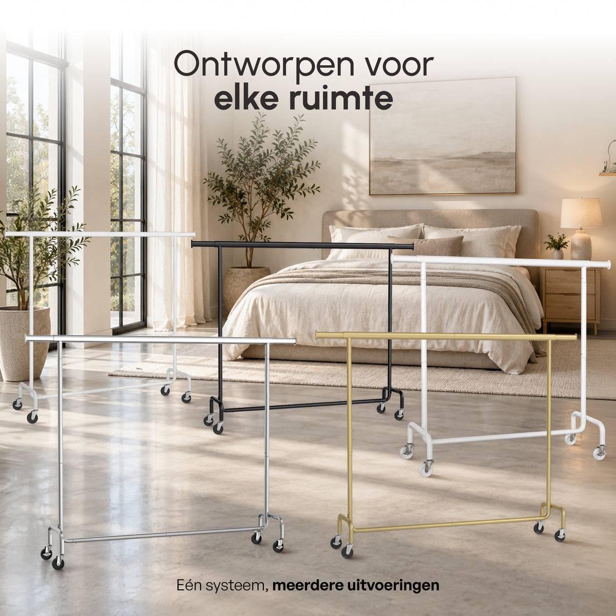 Kledingrek op Wieltjes - Extra Breed - Stalen Kledingstang - Goud
