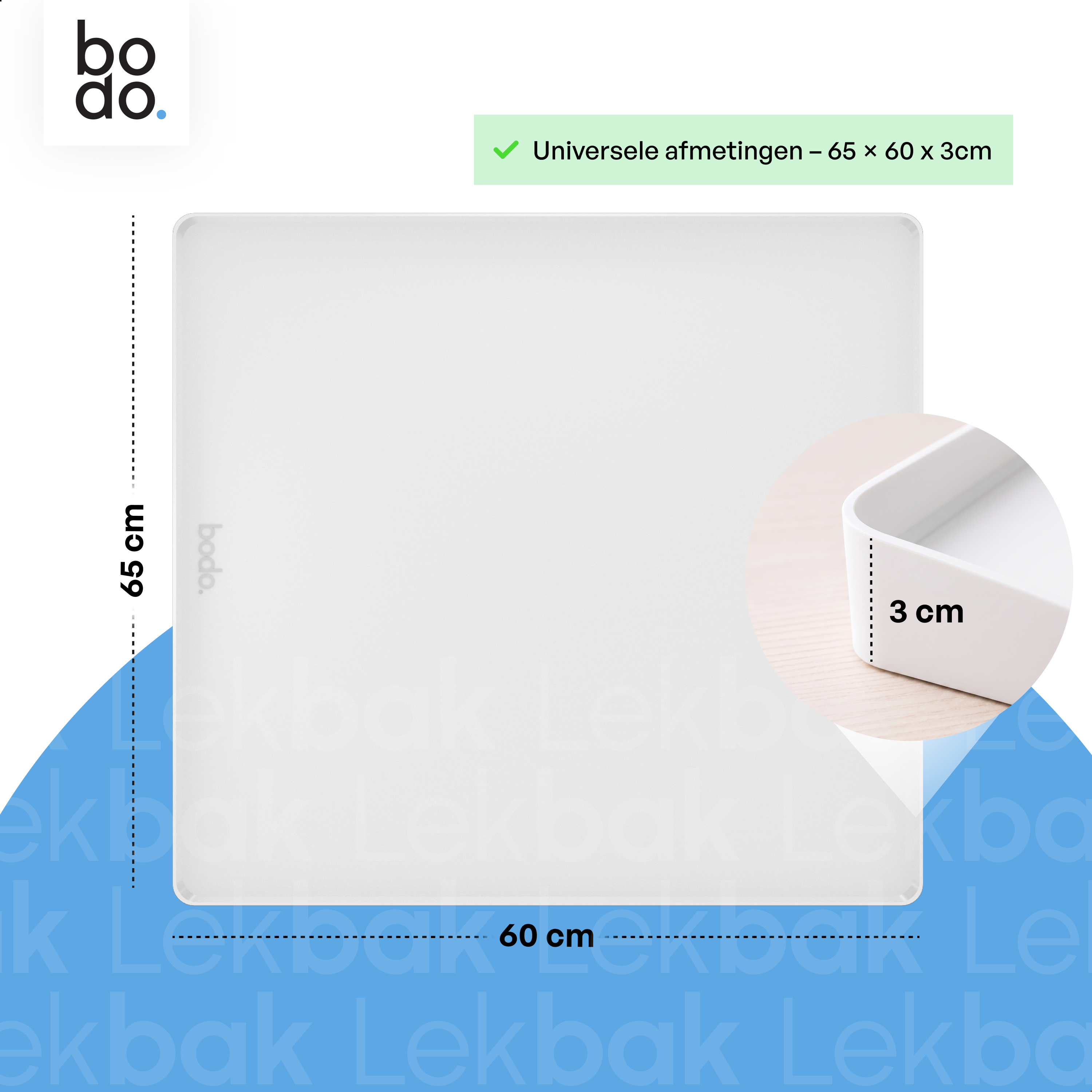 Lekbak Wasmachine - Opvangbak tegen lekkage - Siliconen - 65x60x3 cm - Wit