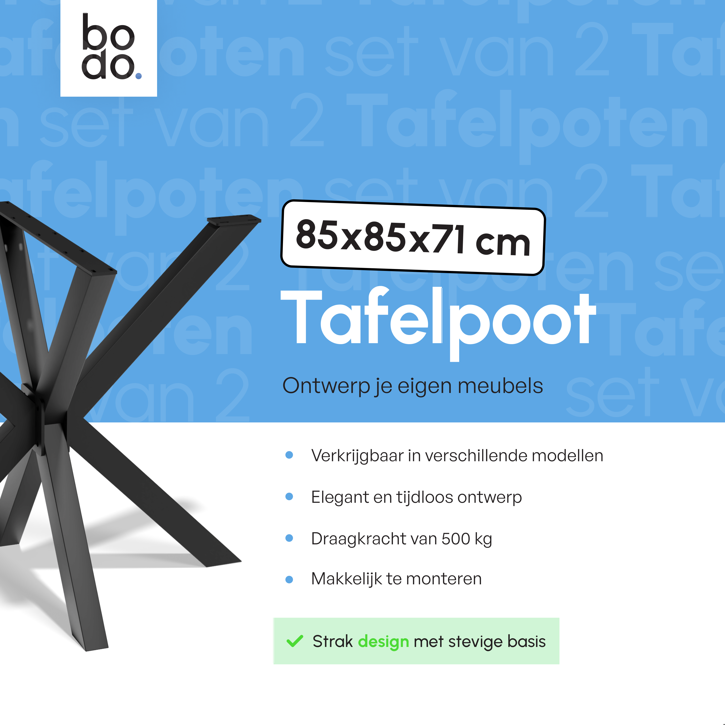 Tafelpoten - Stalen onderstel X 71x85x85cm Set - Matrix - poot Oberau