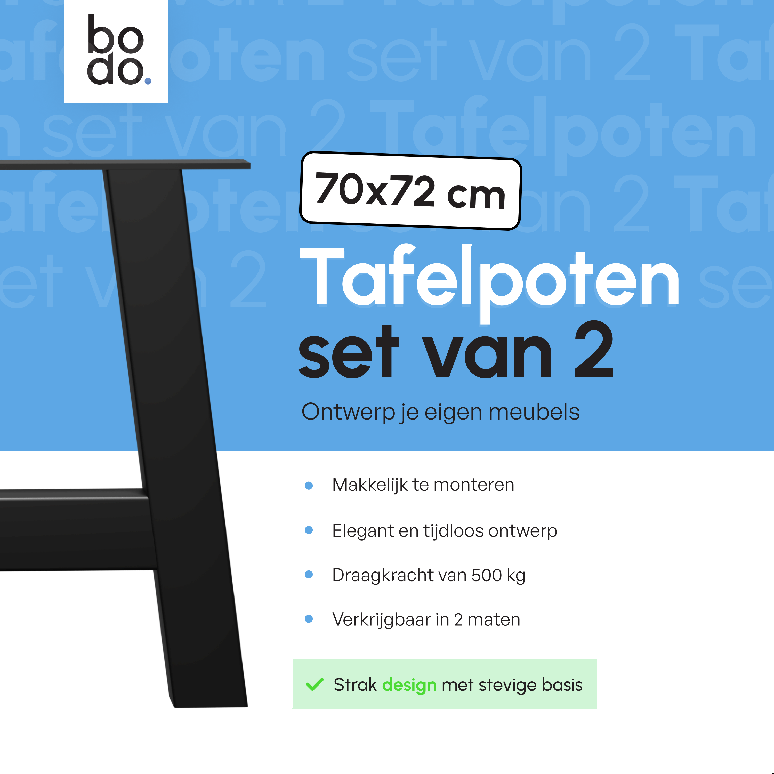 Tafelpoten - Stalen onderstel A 70x72cm Set