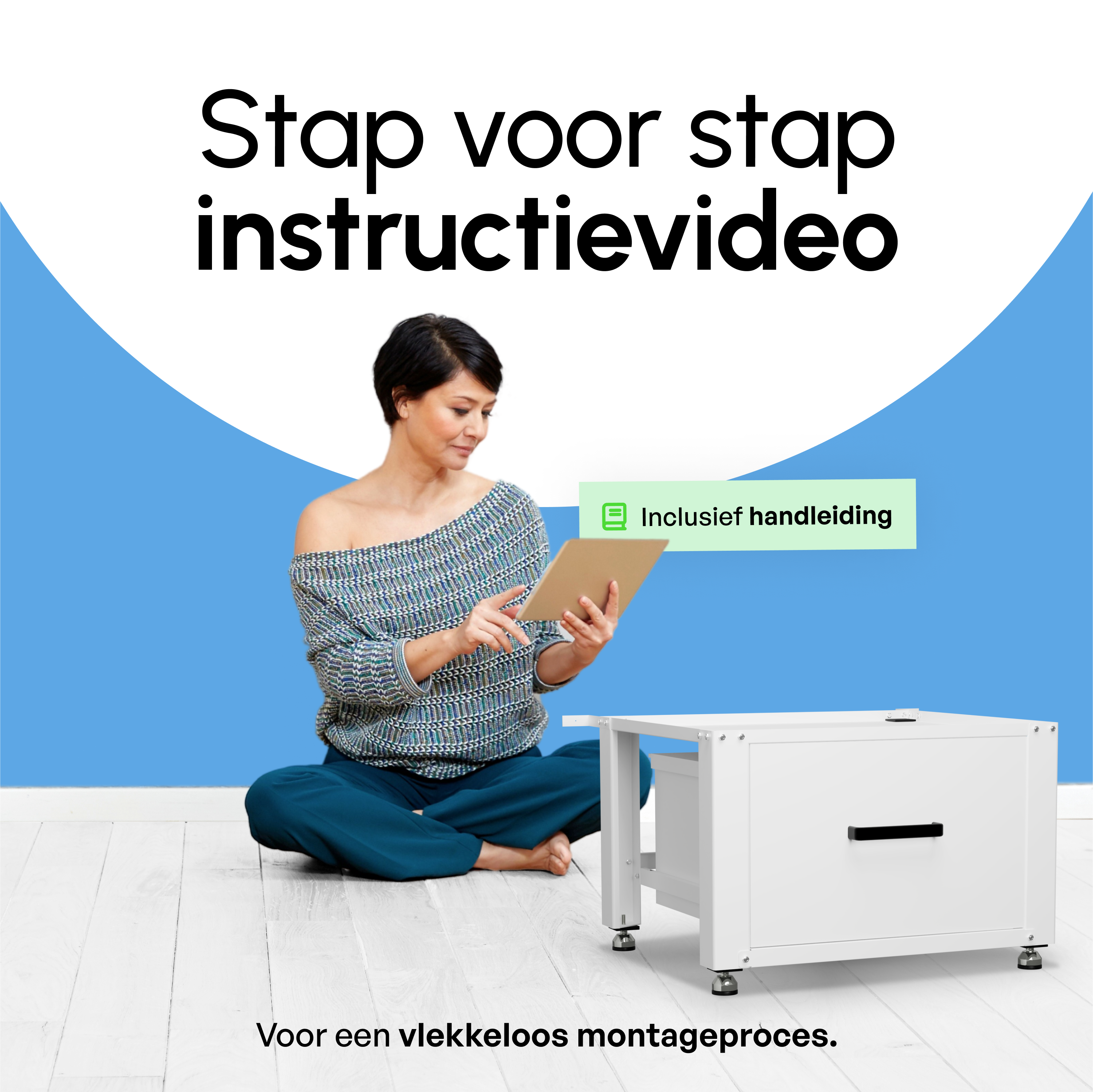 Wasmachine Verhoger met Opberglade - Wit - 61x58x48 cm