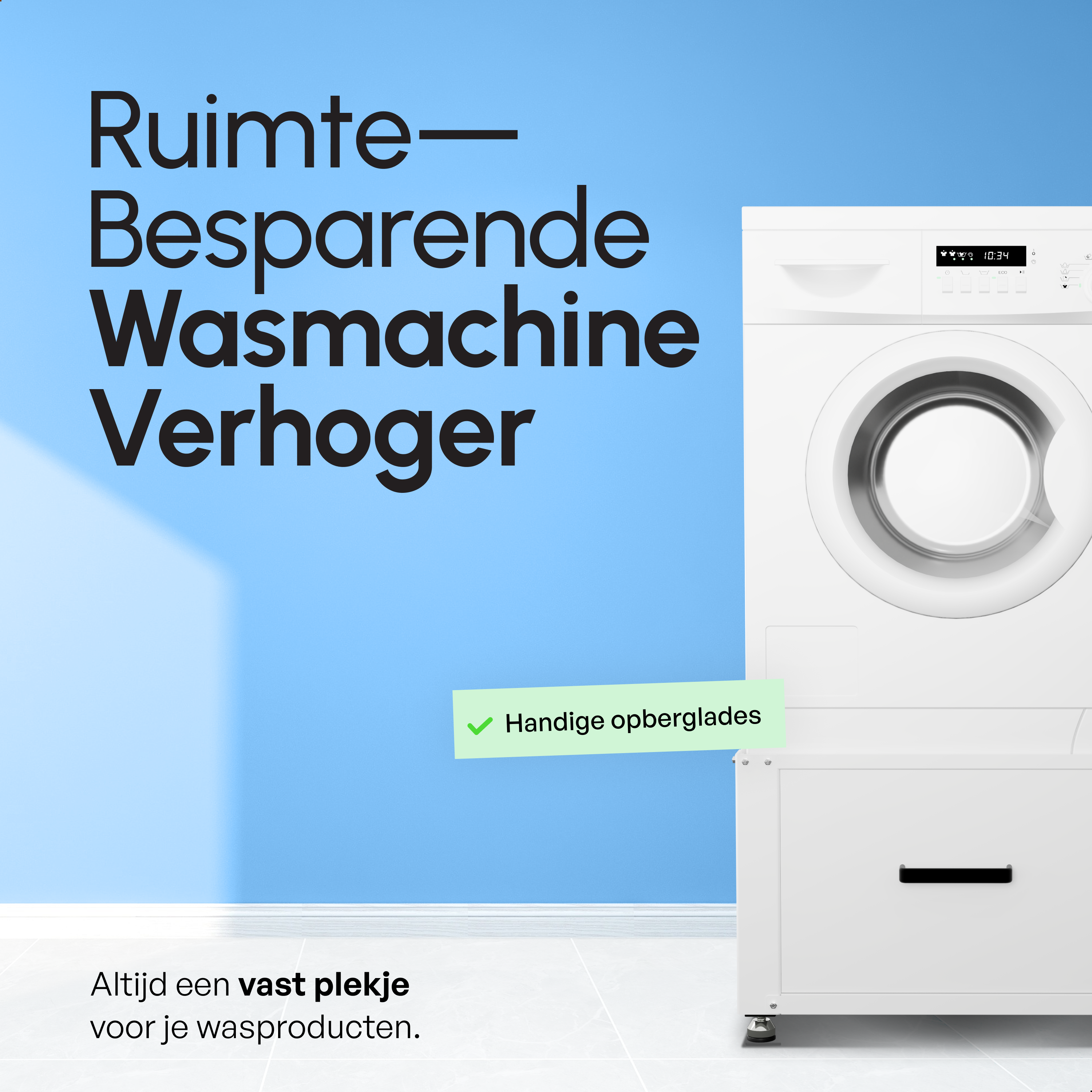 Wasmachine Verhoger - Dubbel - Kast - Ombouw met Lade - Wit - 124x58x44-48cm