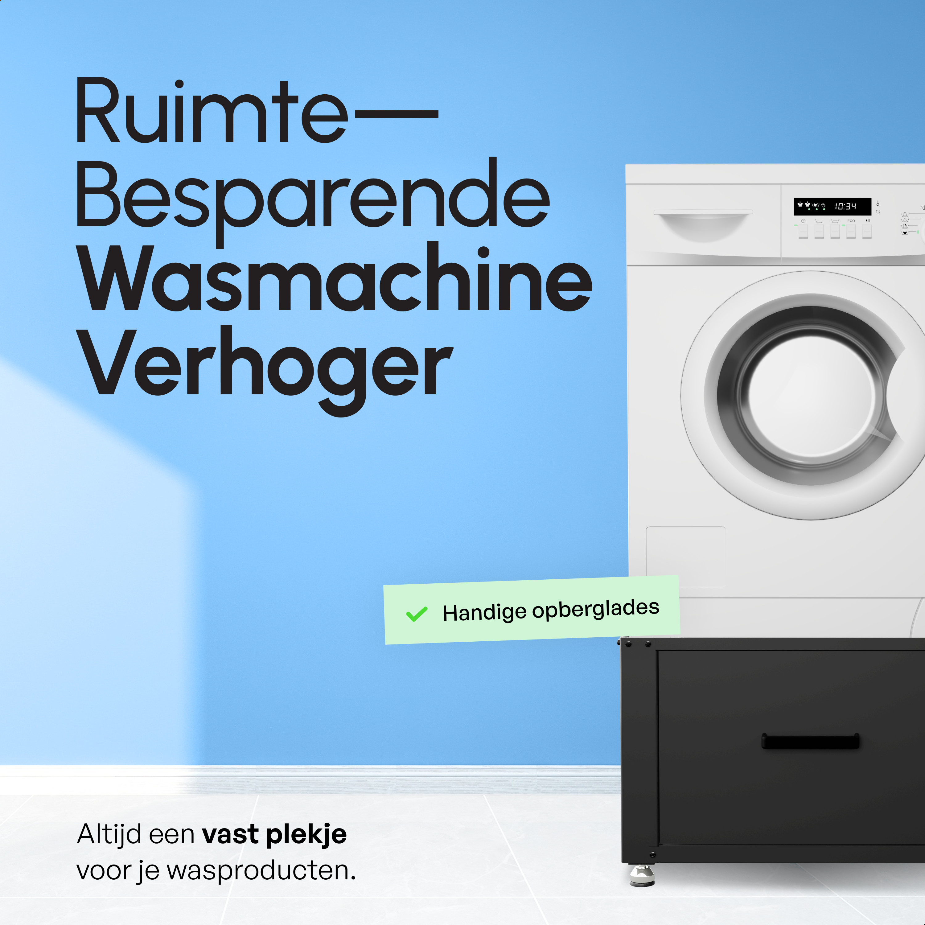 Wasmachine Verhoger - Dubbel - Kast - Ombouw met Lade - Zwart - 124x58x44-48cm