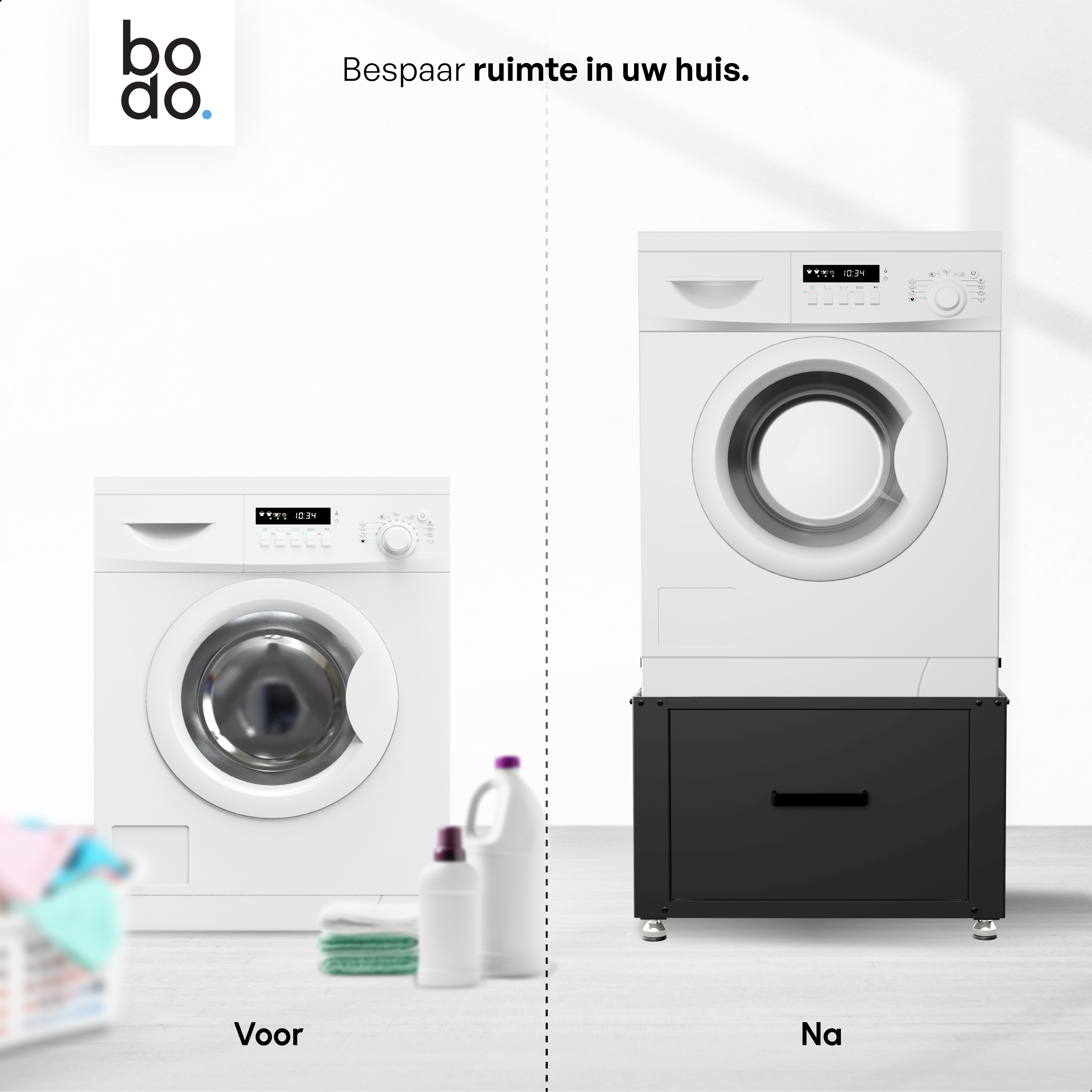 Wasmachine Verhoger met Opberglade - Zwart - 61x58x48 cm
