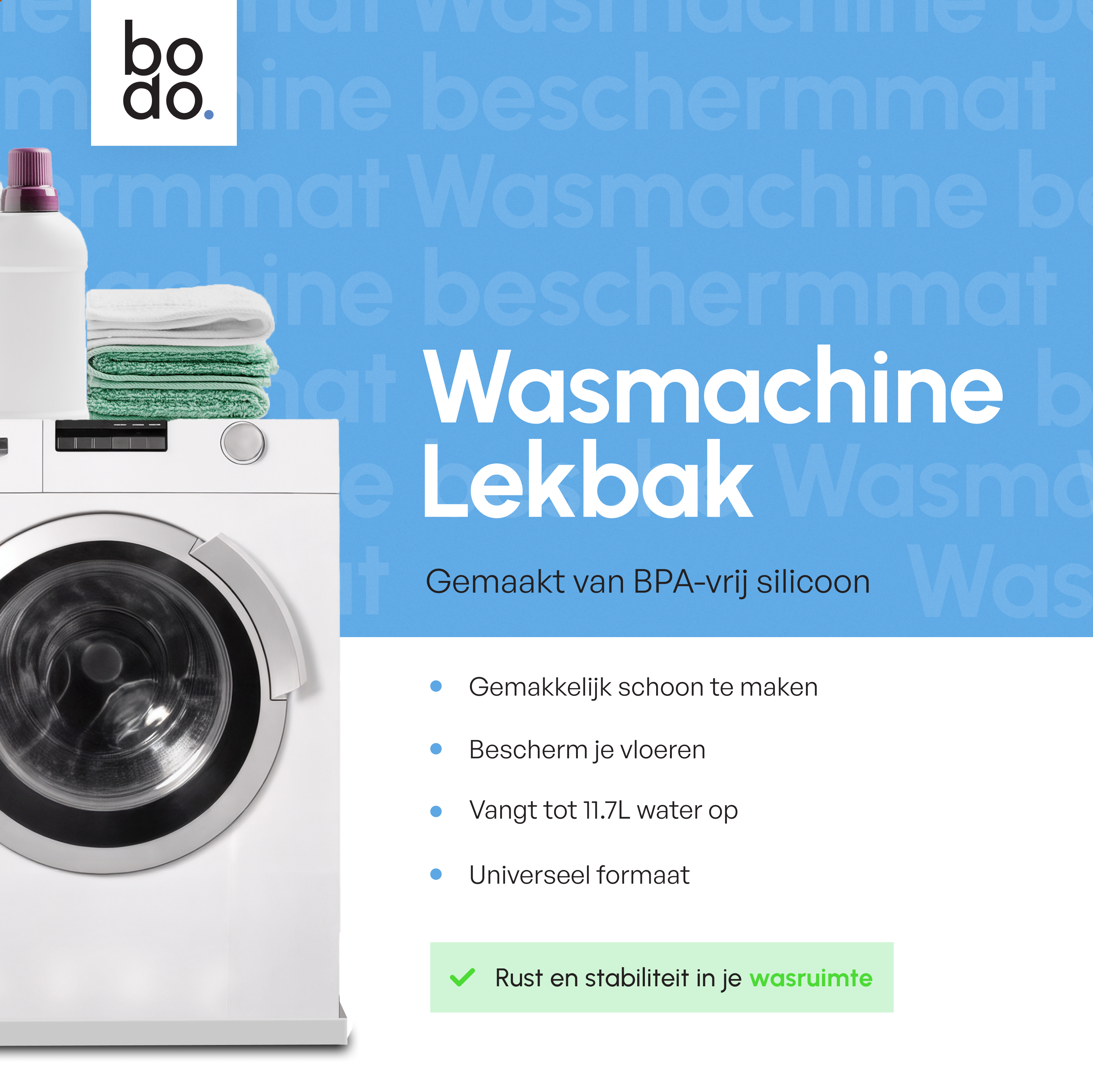 Lekbak Wasmachine - Opvangbak tegen lekkage - Siliconen - 65x60x3 cm - Wit