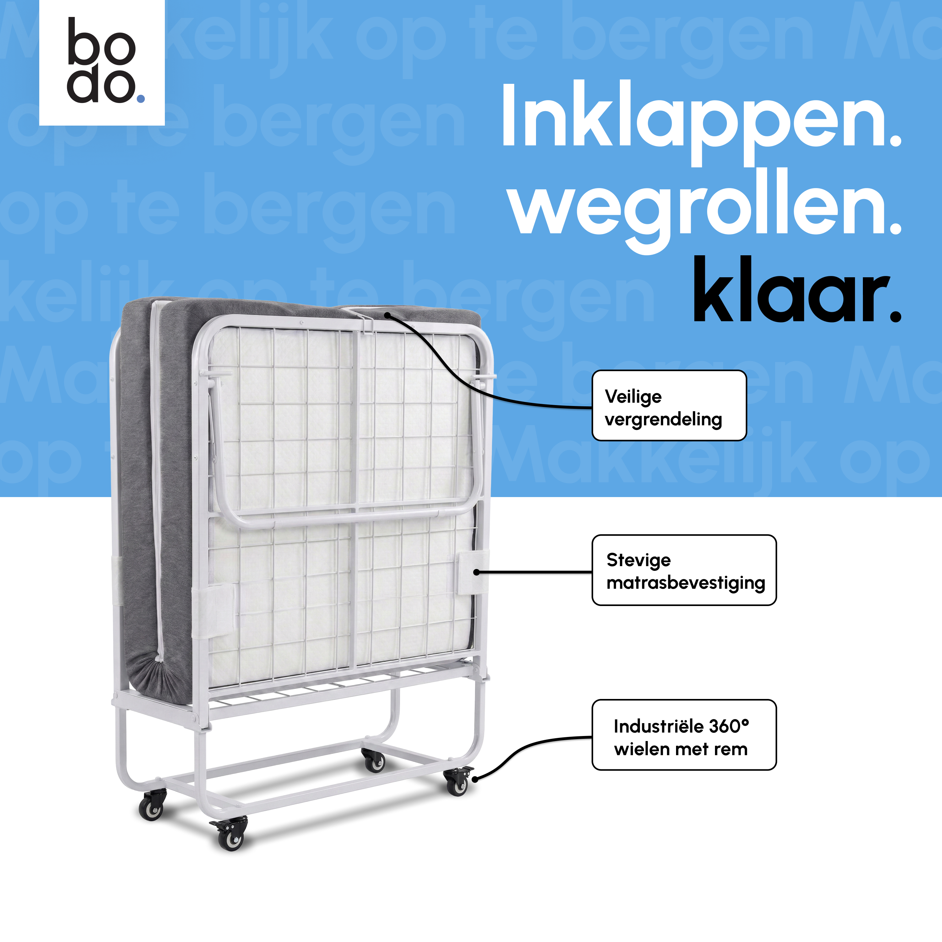 Logeerbed 90×200 met Matras - Vouwbed - Luxe - tot 250 kg - Wit