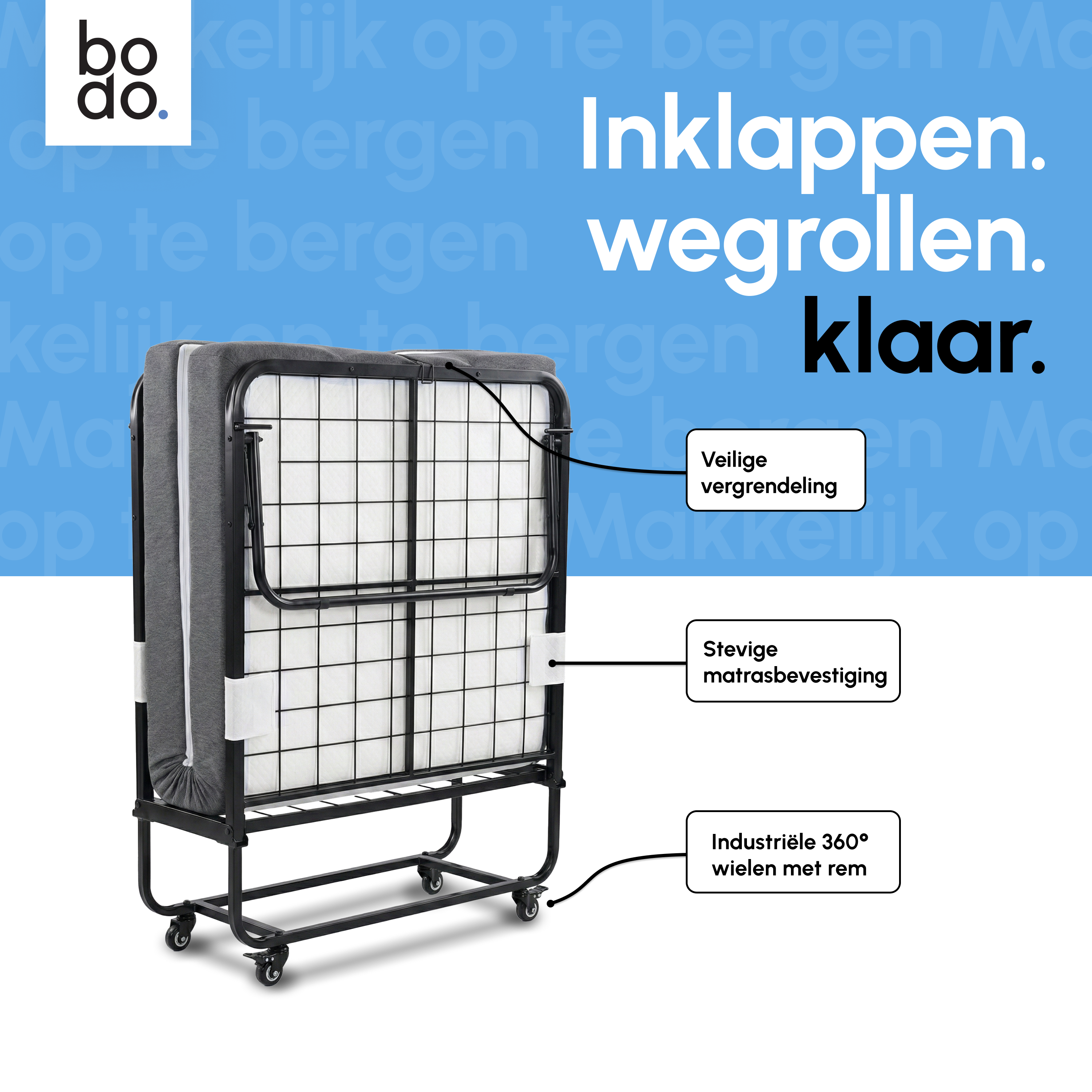 Logeerbed 90×200 met Matras - Vouwbed - Luxe - 250 kg - Zwart