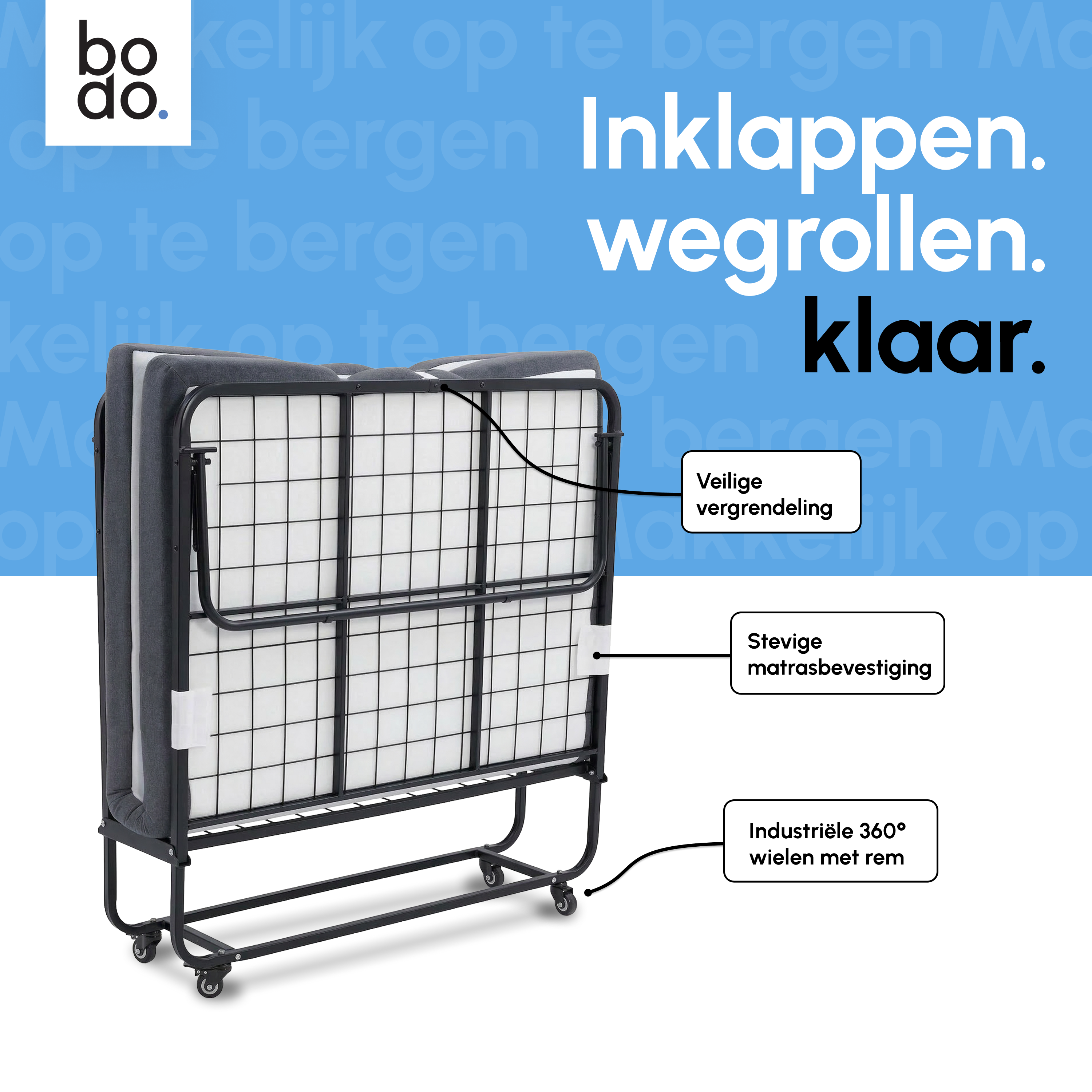 Logeerbed 120×200 met Matras - Vouwbed - Luxe - Tot 250 kg - Zwart