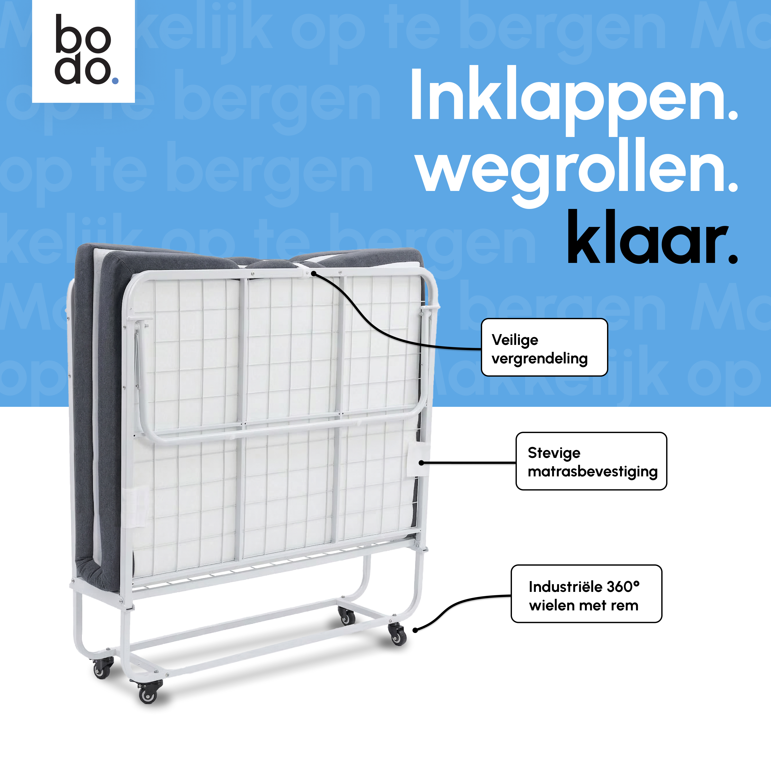 Logeerbed 120×200 met Matras - Vouwbed - Luxe - tot 250 kg - Wit