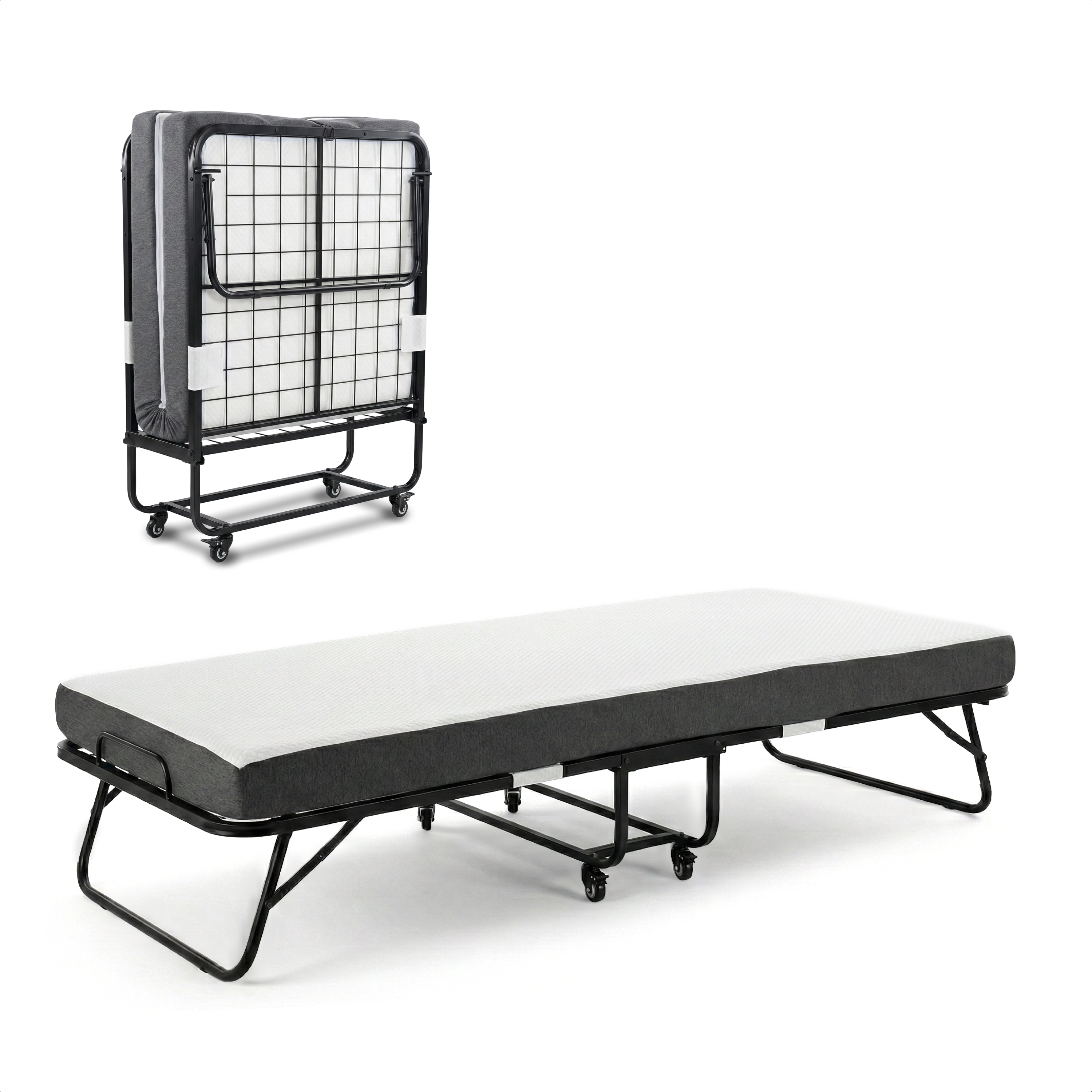 Logeerbed 90×200 met Matras - Vouwbed - Luxe - 250 kg - Zwart