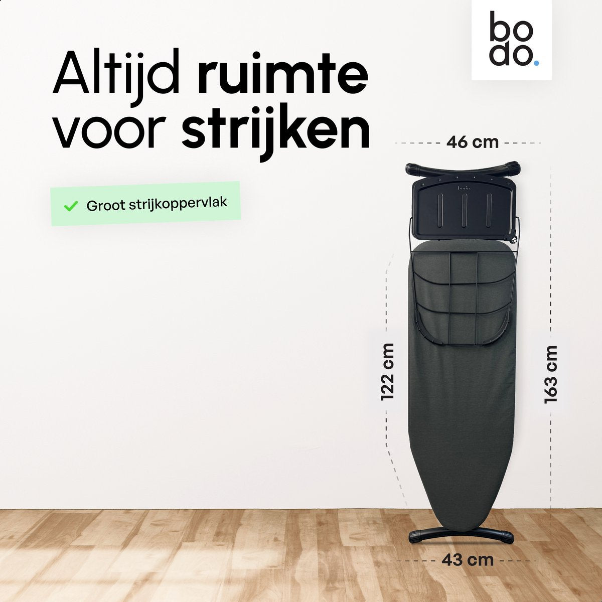 Strijkplank Ascend Elite - Stoomunithouder - Uitklapbaar Rek - 122 x 43 cm - Charcoal Black