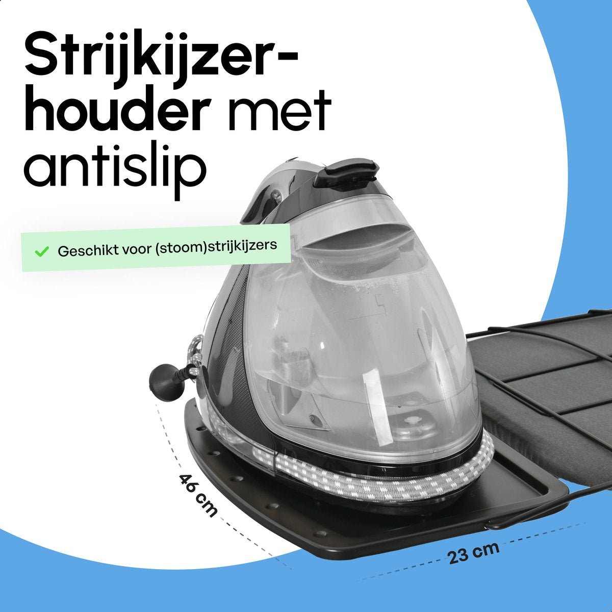 Strijkplank Ascend Elite - Stoomunithouder - Uitklapbaar Rek - 122 x 43 cm - Charcoal Black