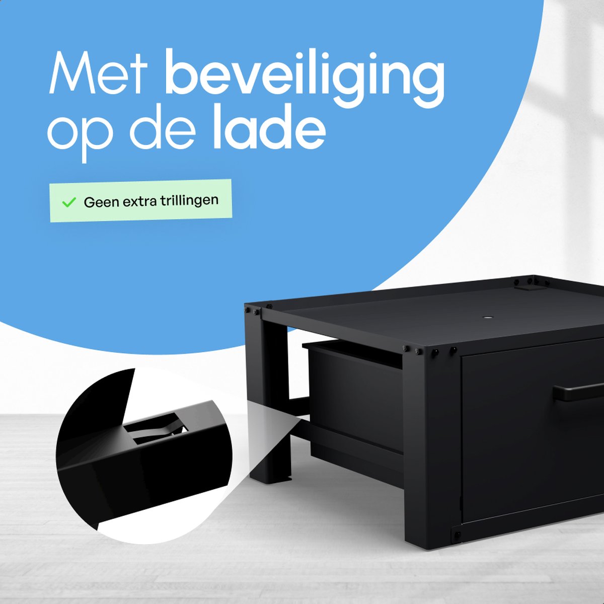 Wasmachine Verhoger Met Opberglade - Zwart