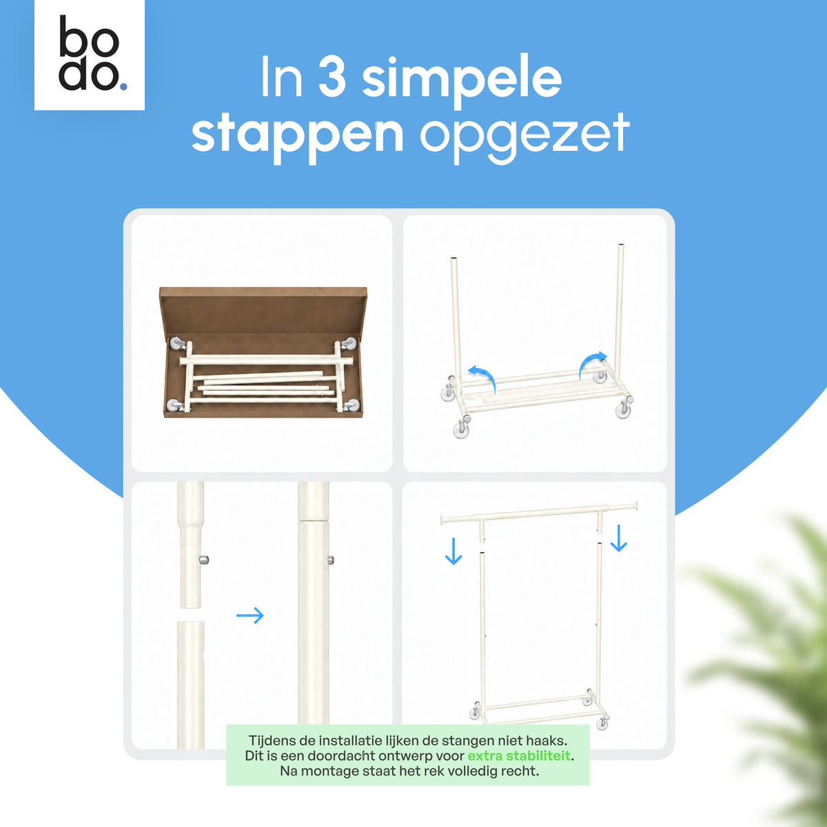 Kledingrek op Wieltjes - Stalen Kledingstang - Opbergruimte - Crème