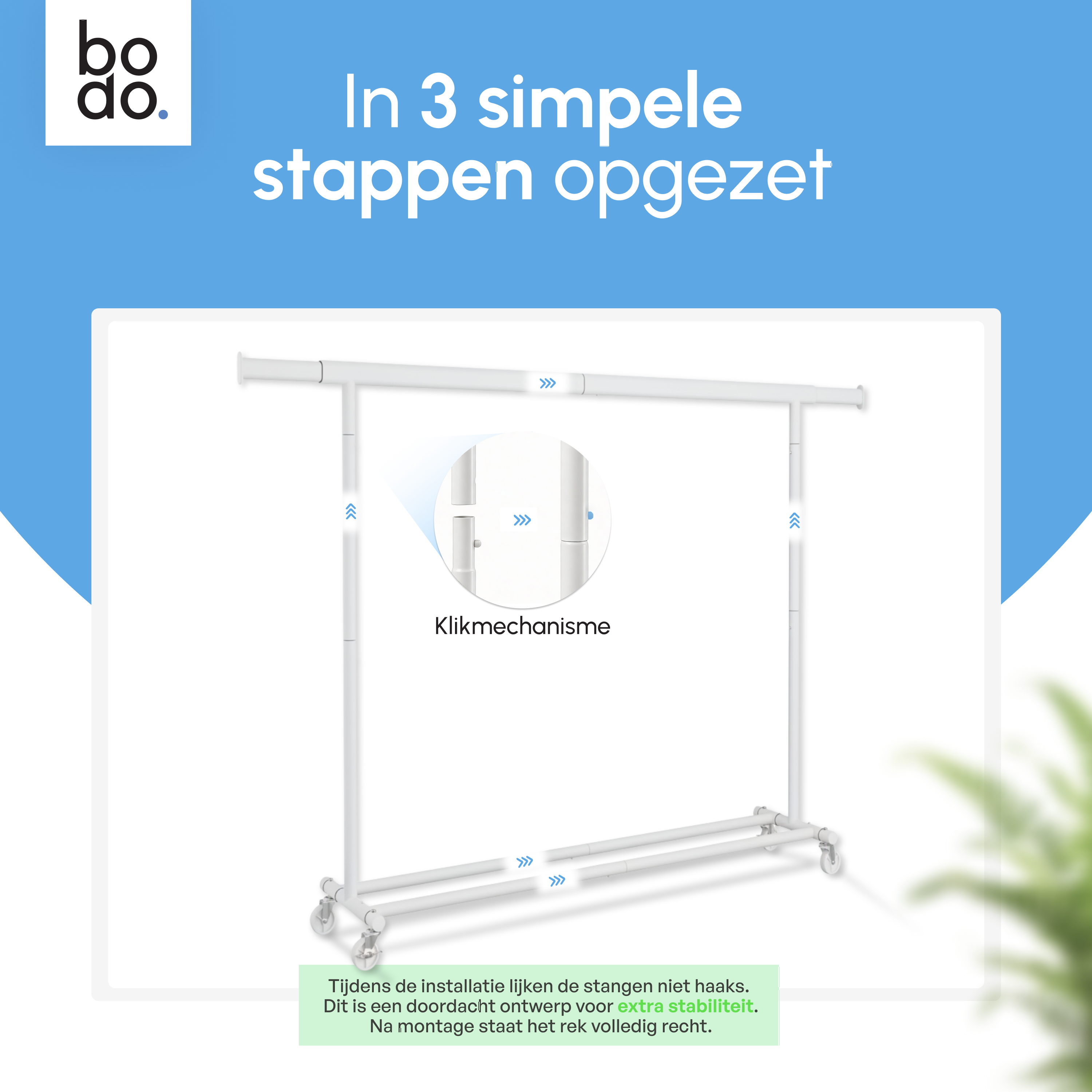 Kledingrek op Wieltjes - Opbergruimte - Extra Brede Kledingstang - Wit