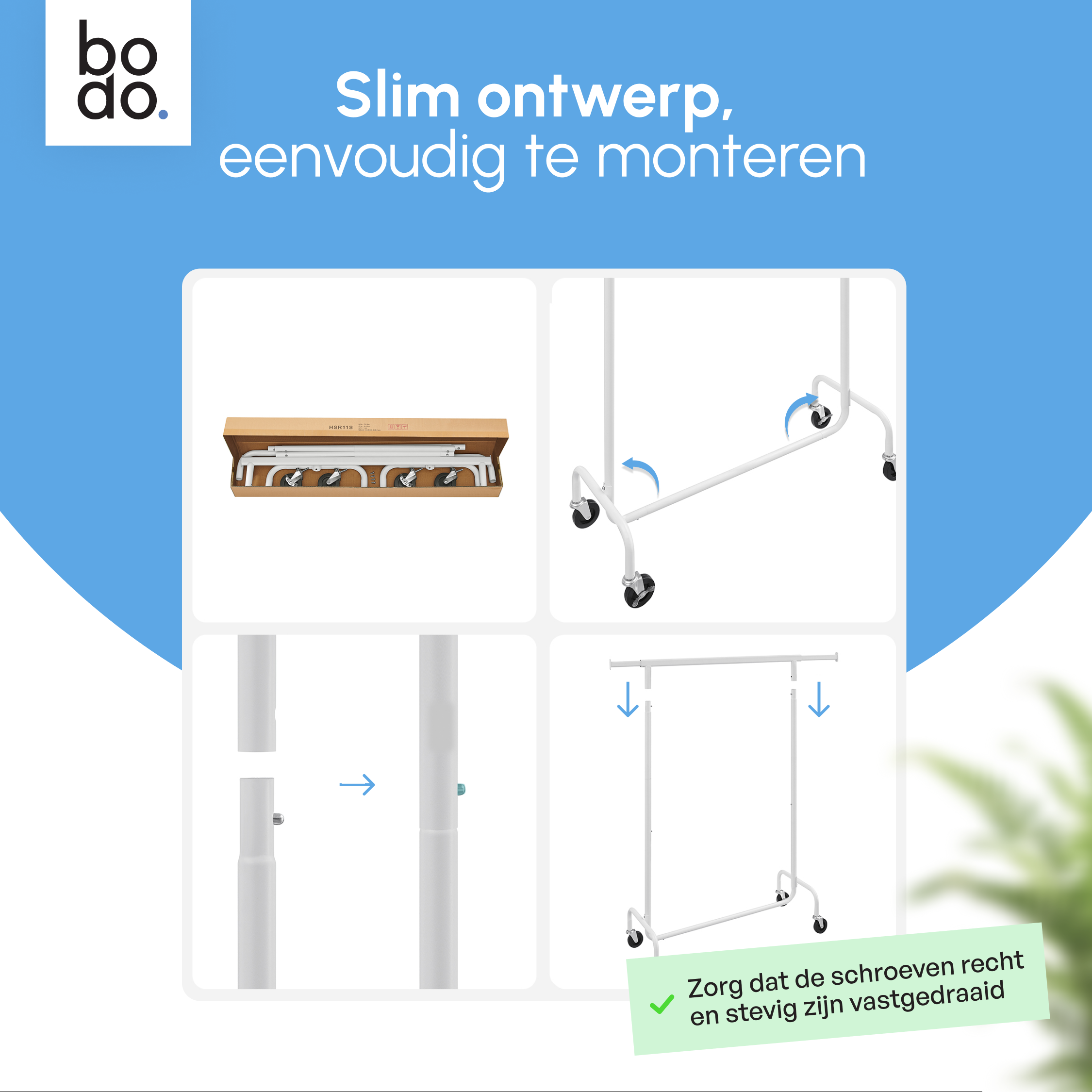 Kledingrek op Wieltjes - Stalen Kledingstang - 130 kg - Wit