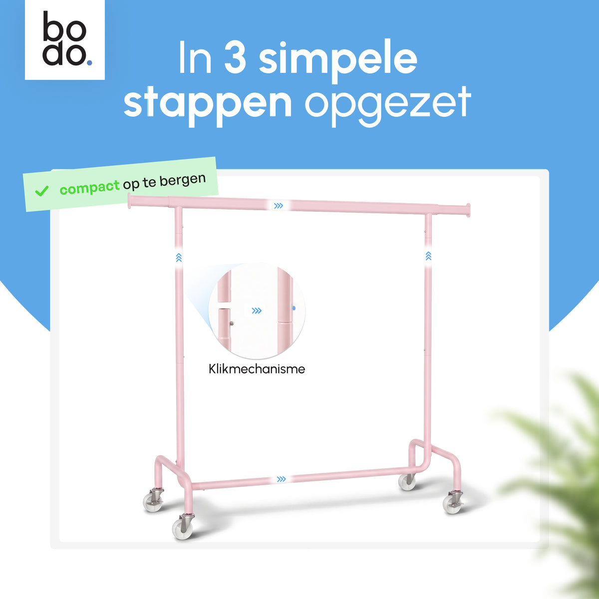 Kledingrek op Wieltjes - Stalen Kledingstang - 110 kg - Roze