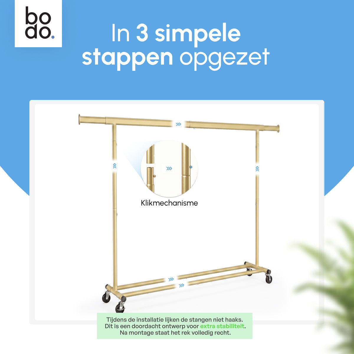 Kledingrek op Wieltjes - Opbergruimte - Extra Brede Kledingstang - Goud