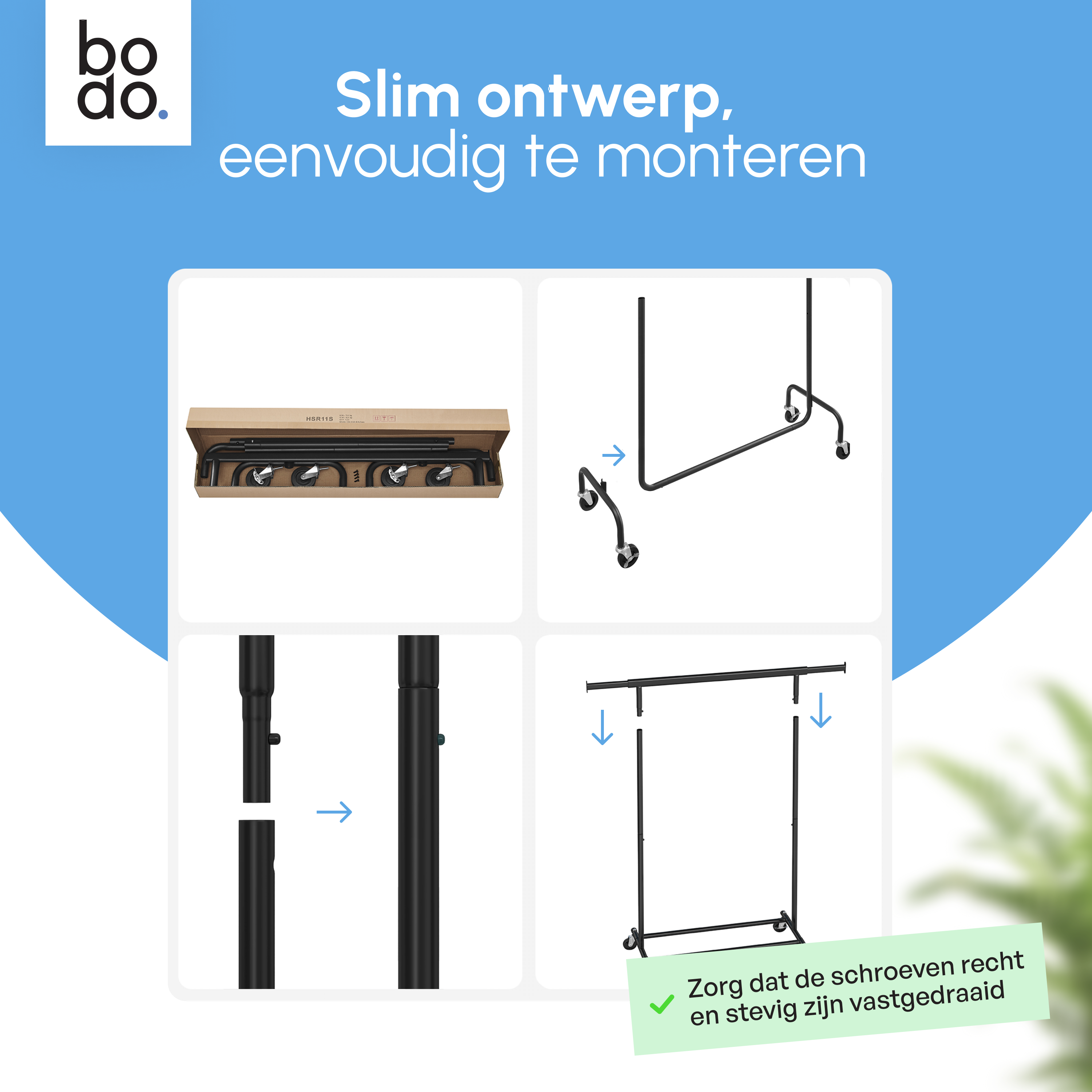 Kledingrek op Wieltjes - Stalen Kledingstang - 130 kg - Zwart