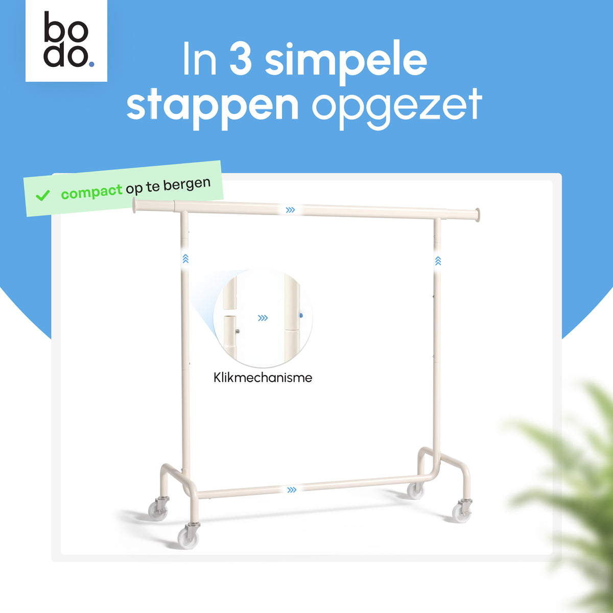 Kledingrek op Wieltjes - Stalen Kledingstang - 110 kg - Crème