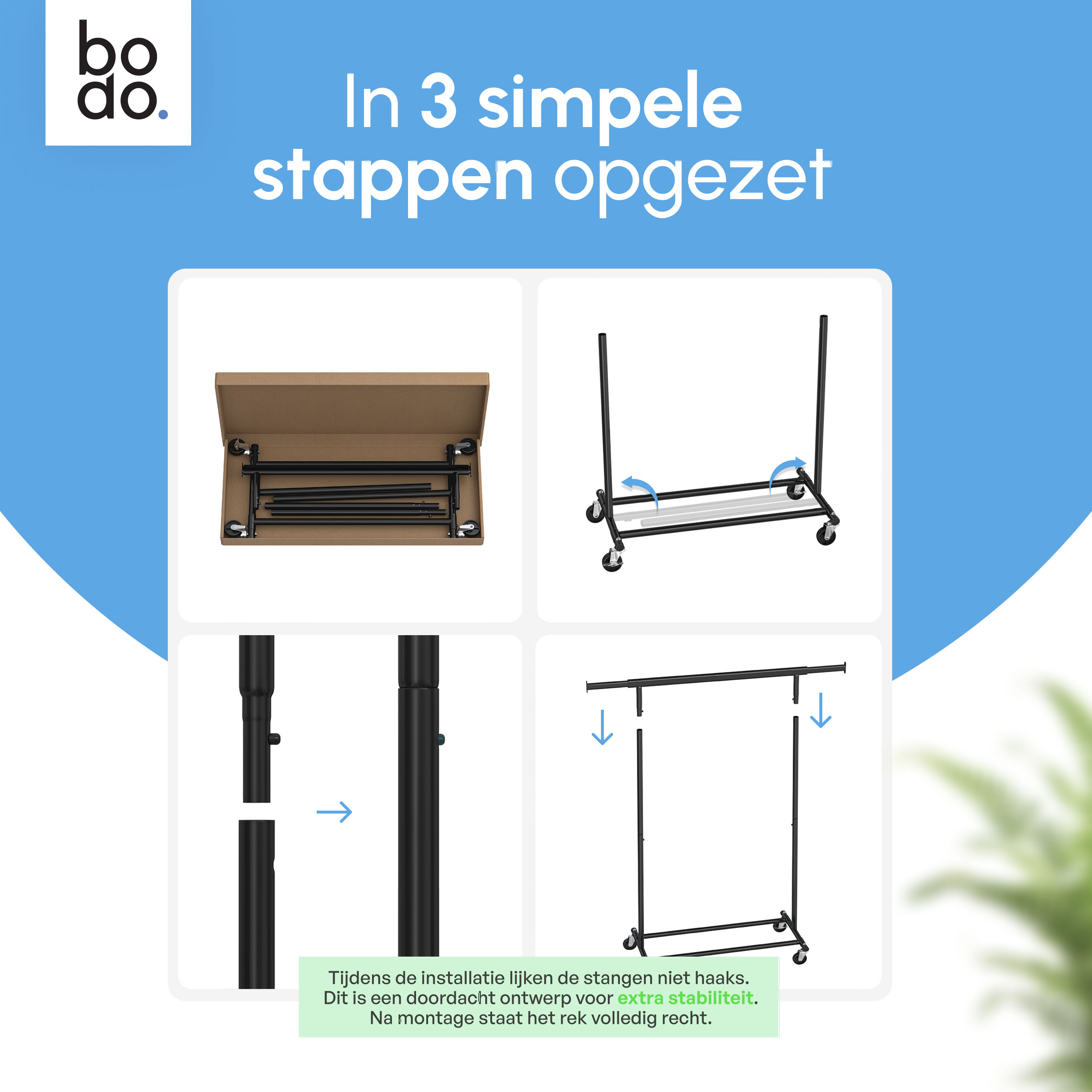 Kledingrek op Wieltjes - Stalen Kledingstang - Opbergruimte - Zwart