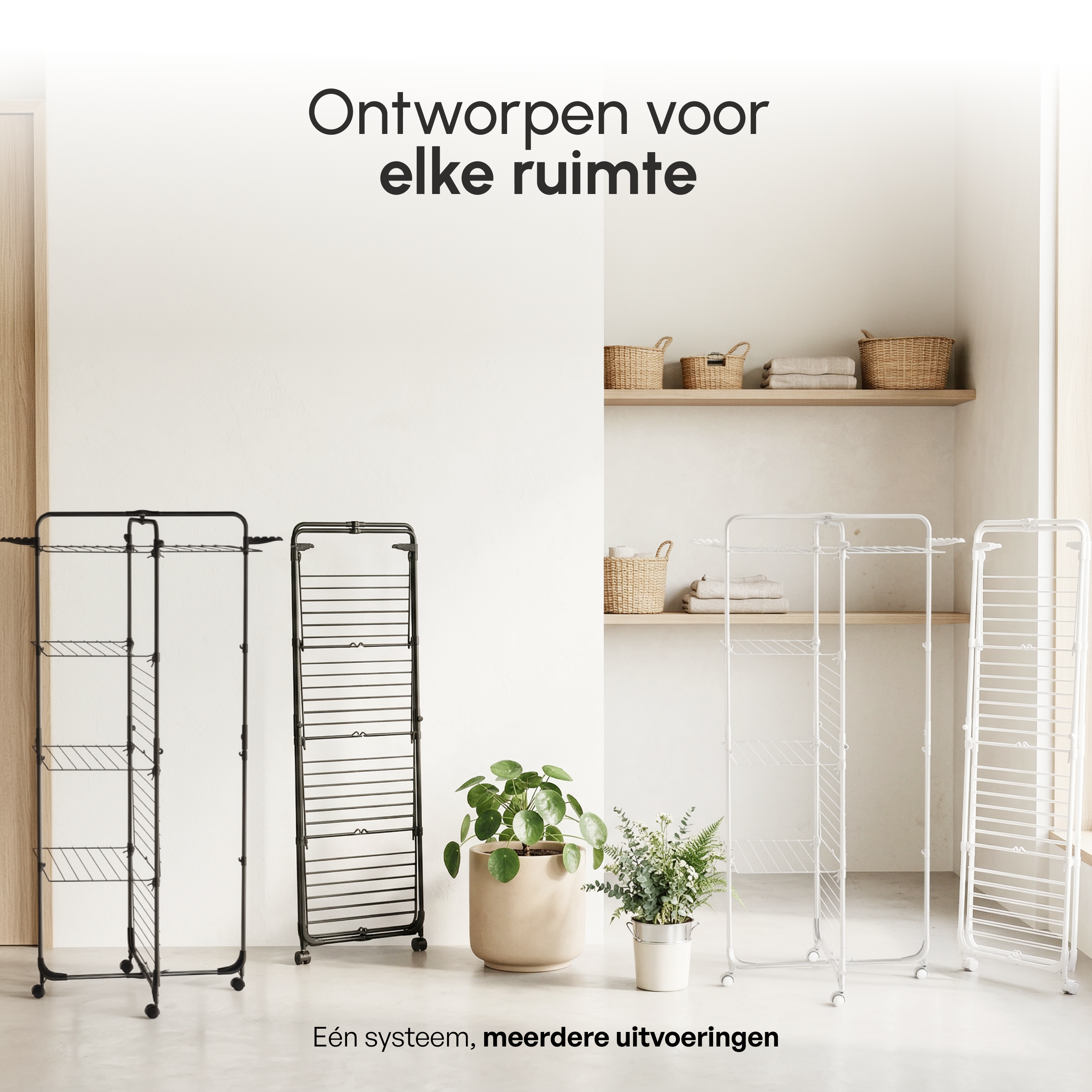 Droogtoren 42m - Droogrek inklapbaar 4 lagen met wielen - Wit