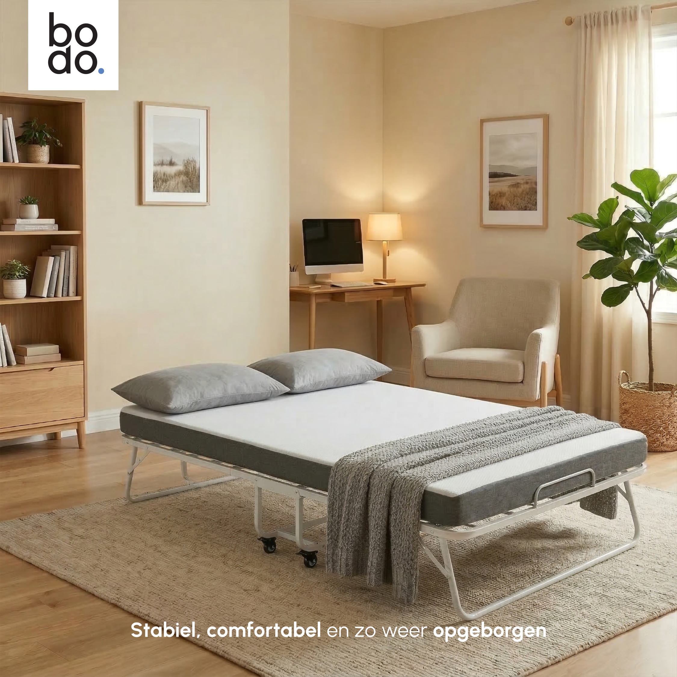 Logeerbed 120×200 met Matras - Vouwbed - Luxe - tot 250 kg - Wit