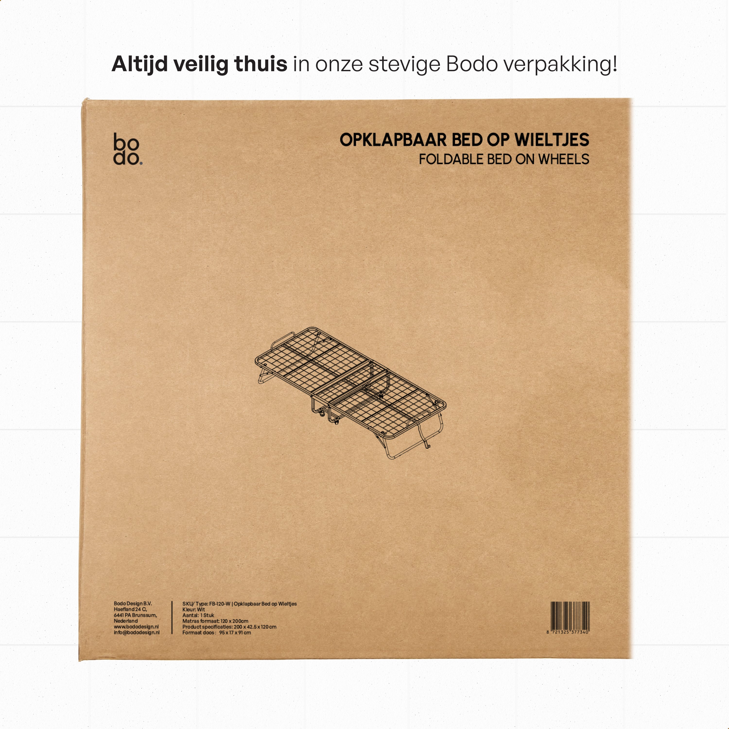 Logeerbed 120×200 met Matras - Vouwbed - Luxe - tot 250 kg - Wit