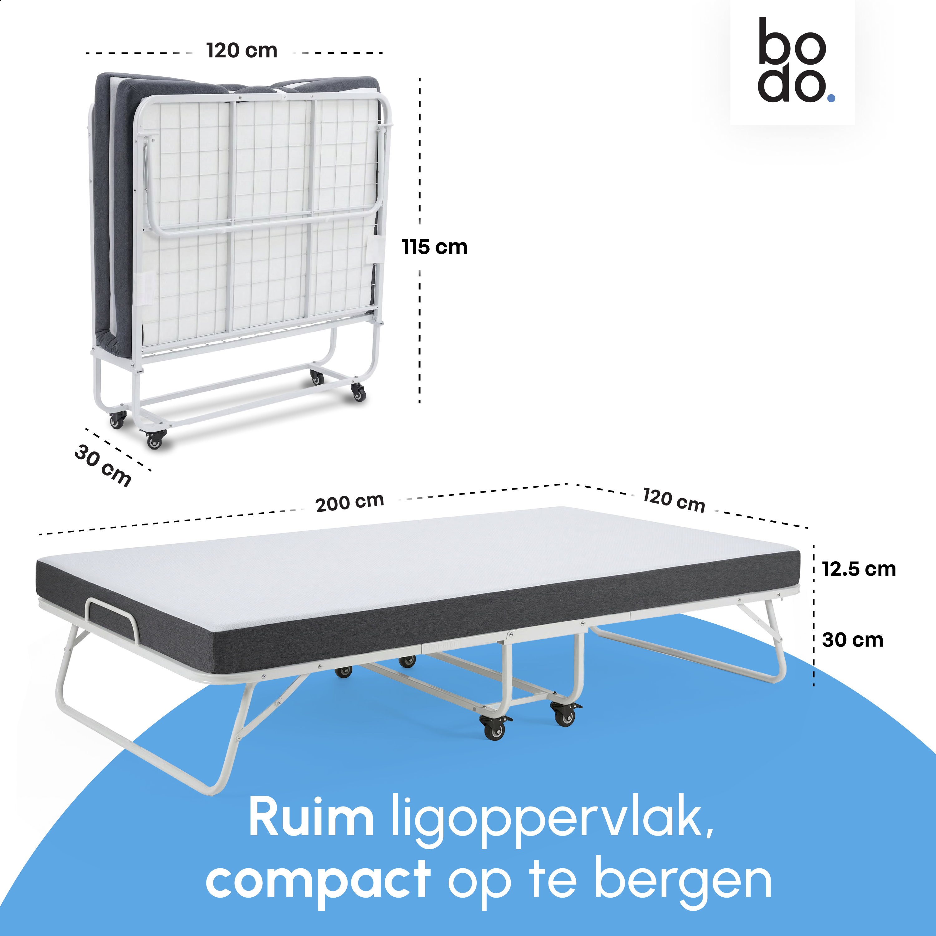 Logeerbed 120×200 met Matras - Vouwbed - Luxe - tot 250 kg - Wit