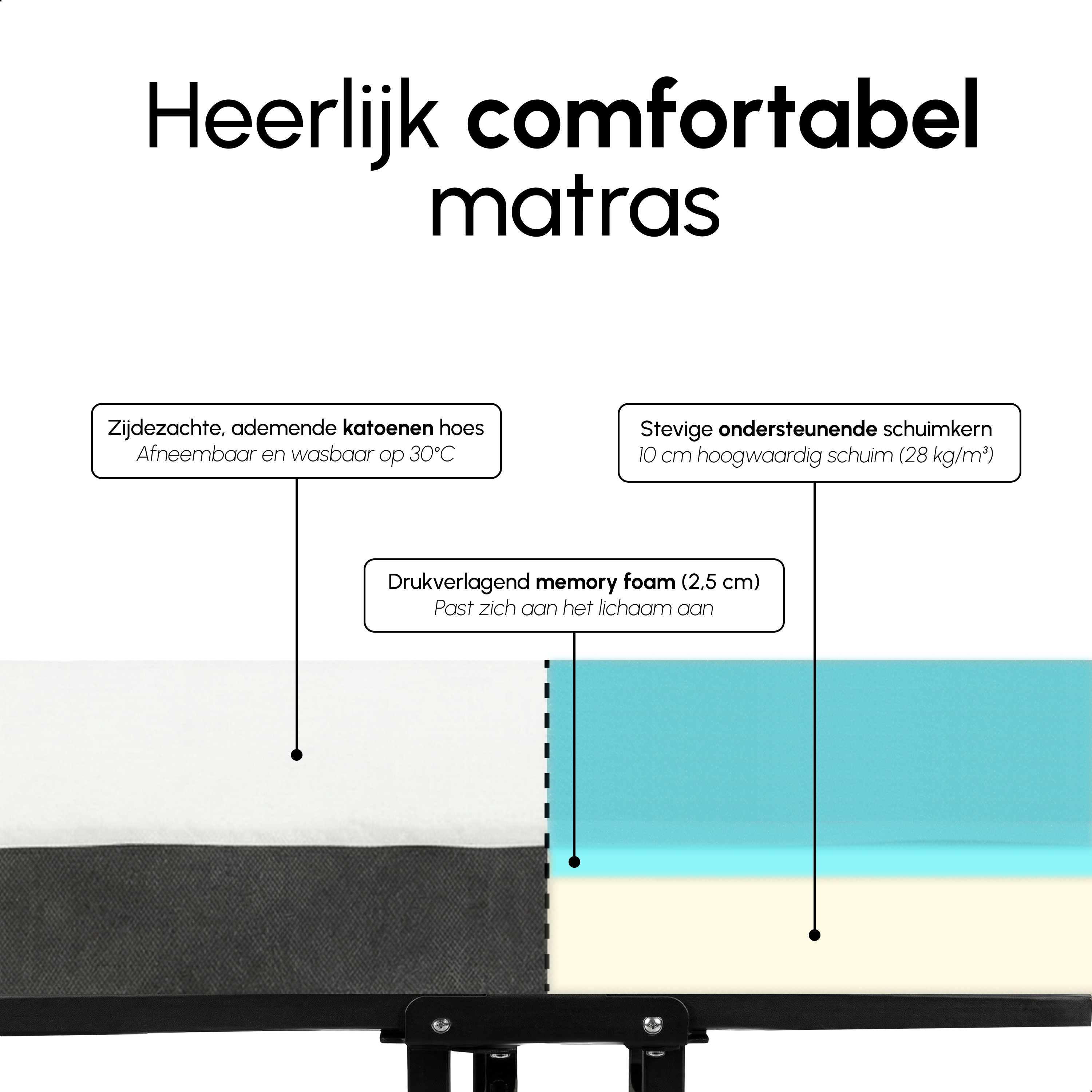 Logeerbed 120×200 met Matras - Vouwbed - Luxe - Tot 250 kg - Zwart