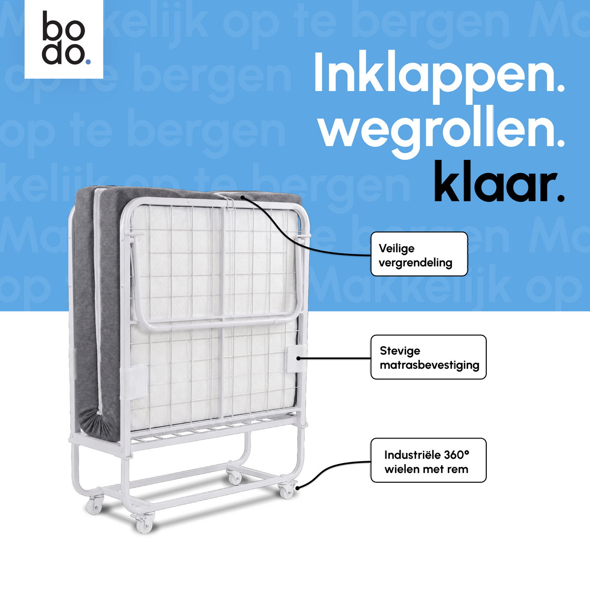 Logeerbed 80×200 met Matras - Vouwbed - Luxe - 250 kg - Wit