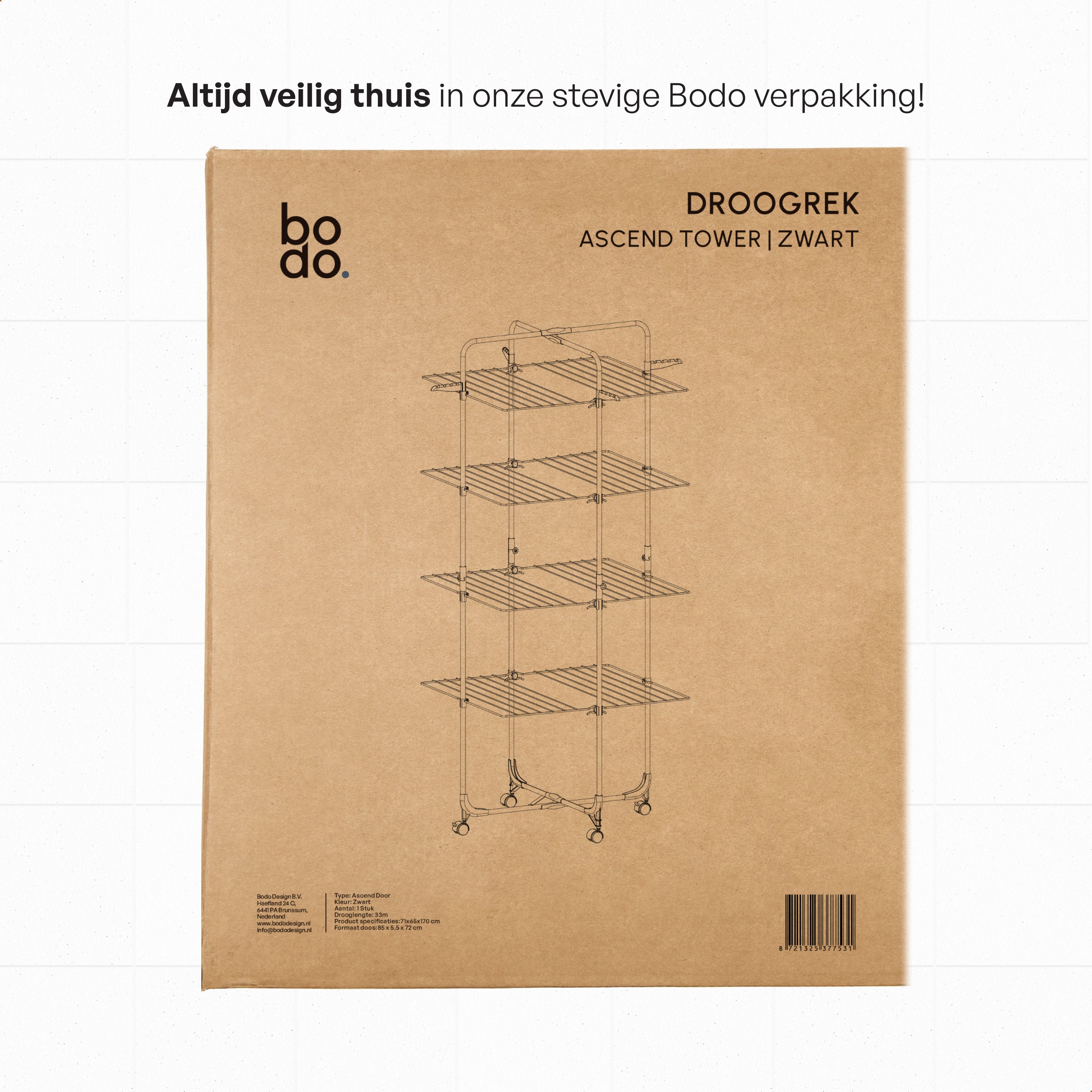 Droogtoren 42m - Droogrek inklapbaar 4 lagen met wielen - Zwart