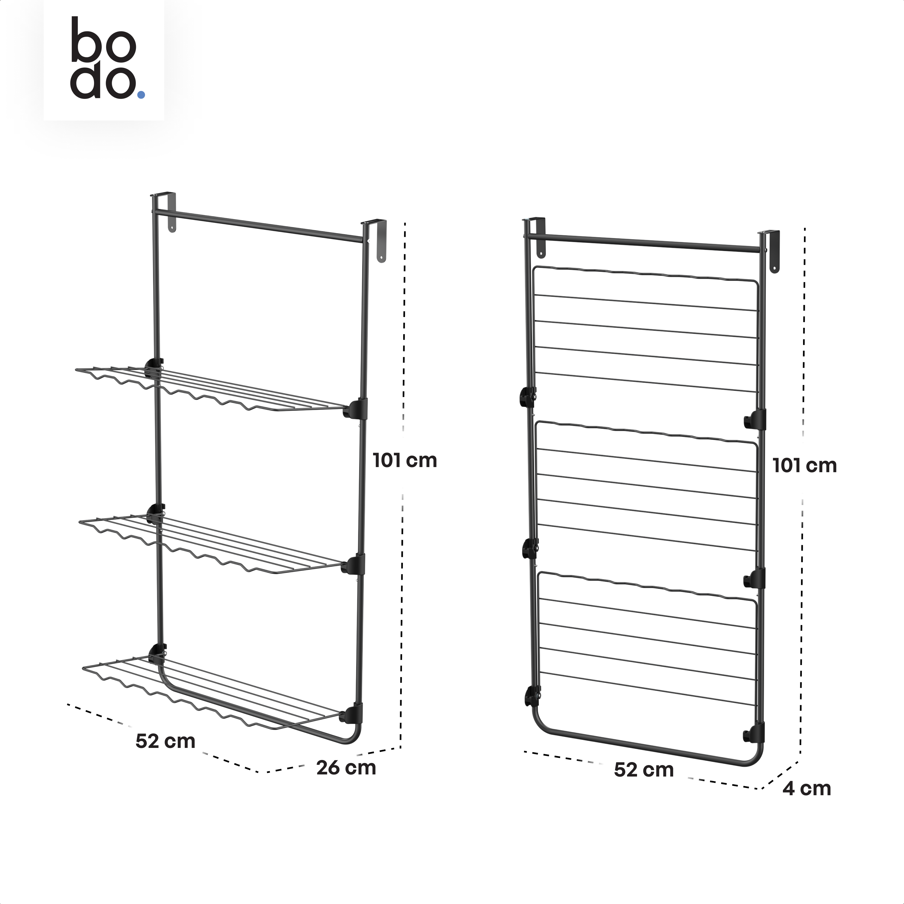 Droogrek Hangend - 10m - Ophangbaar aan Deur of Wand - Zwart