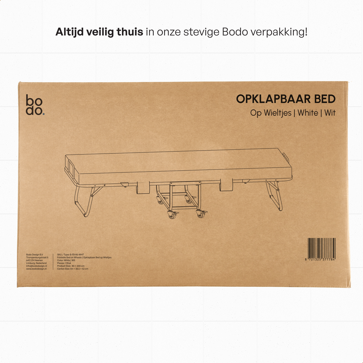 Logeerbed 80×200 met Matras - Vouwbed - Luxe - 250 kg - Wit